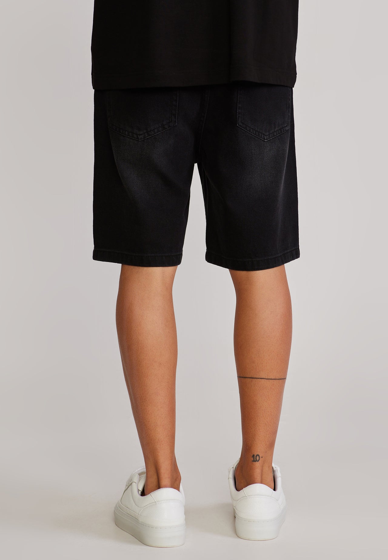 Washed Black Denim Shorts (4)
