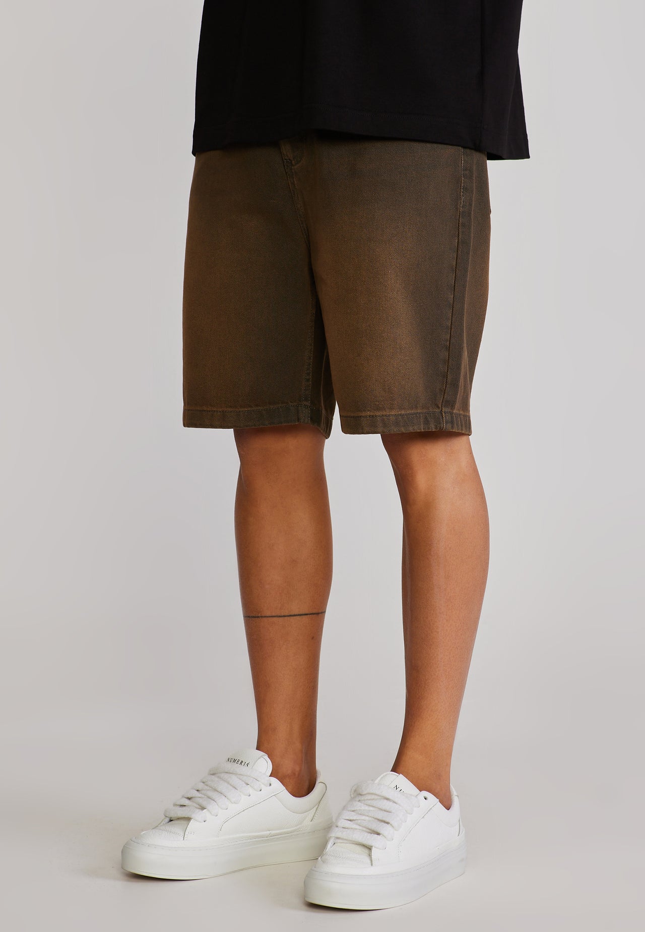 Washed Brown Denim Shorts