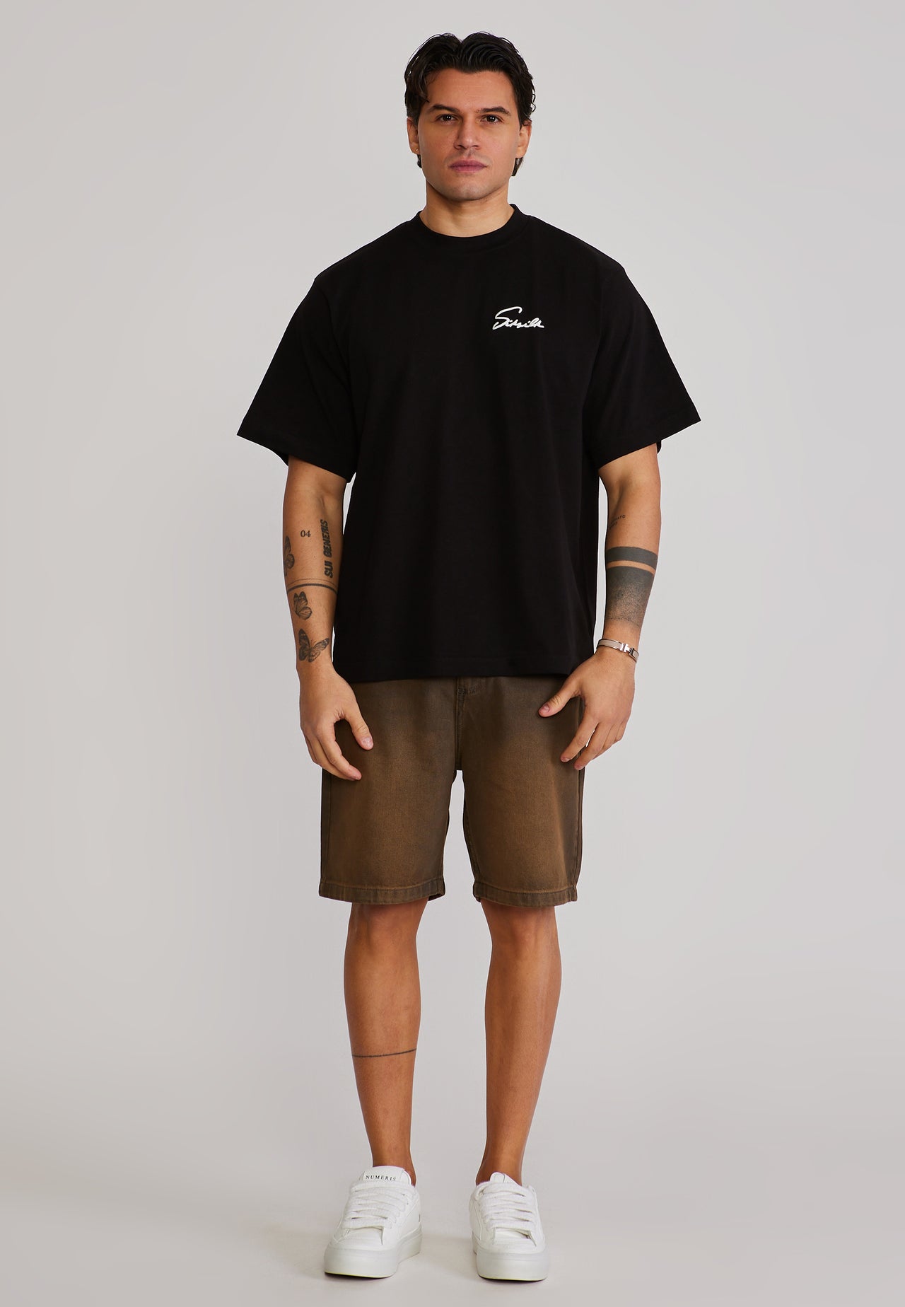 Washed Brown Denim Shorts (1)