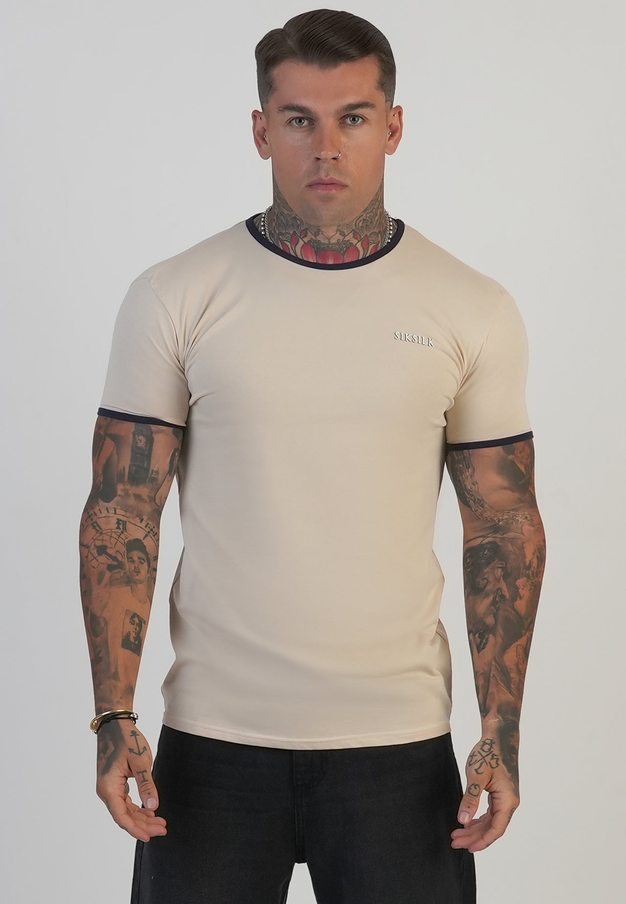 Ecru and Navy Ringer T-Shirt
