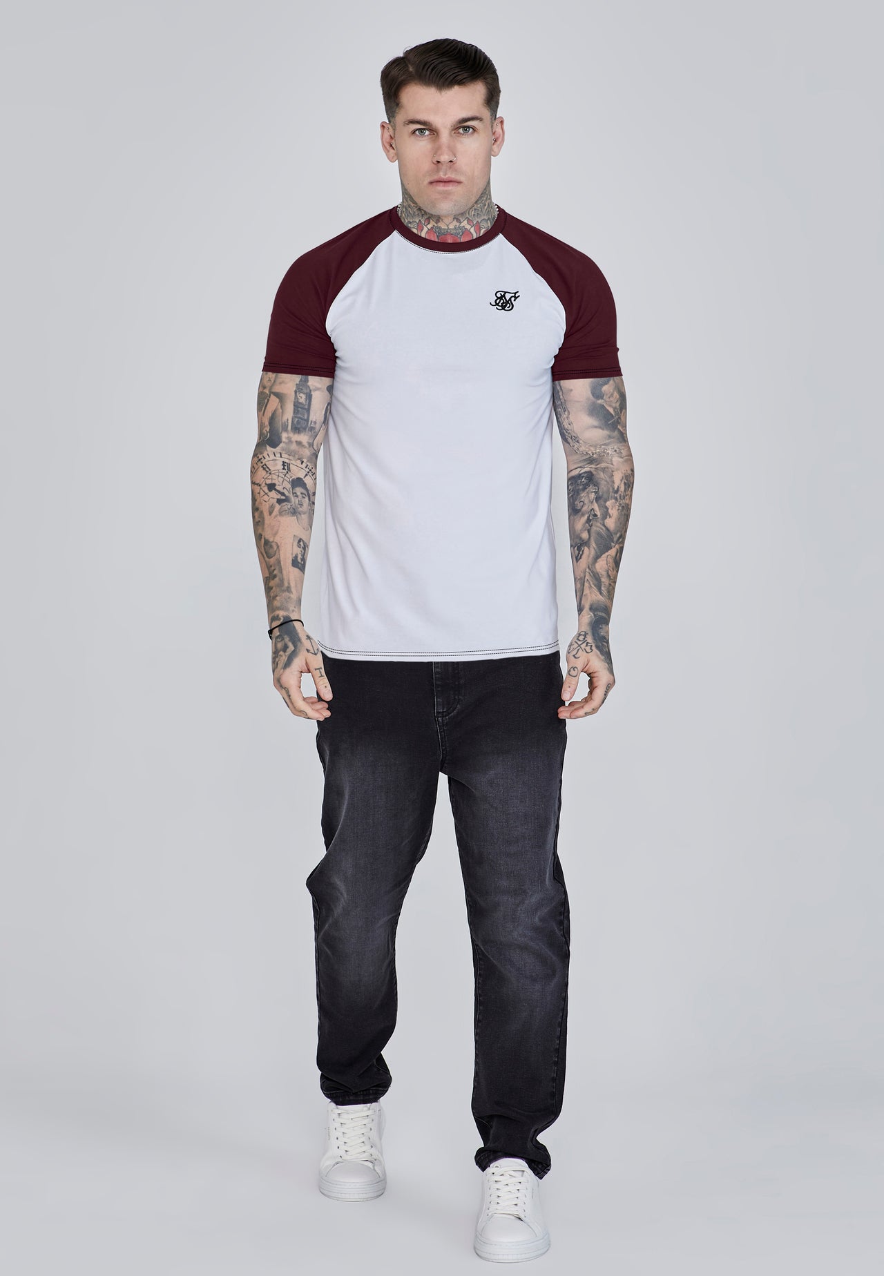 White and Burgundy Raglan T-Shirt (1)