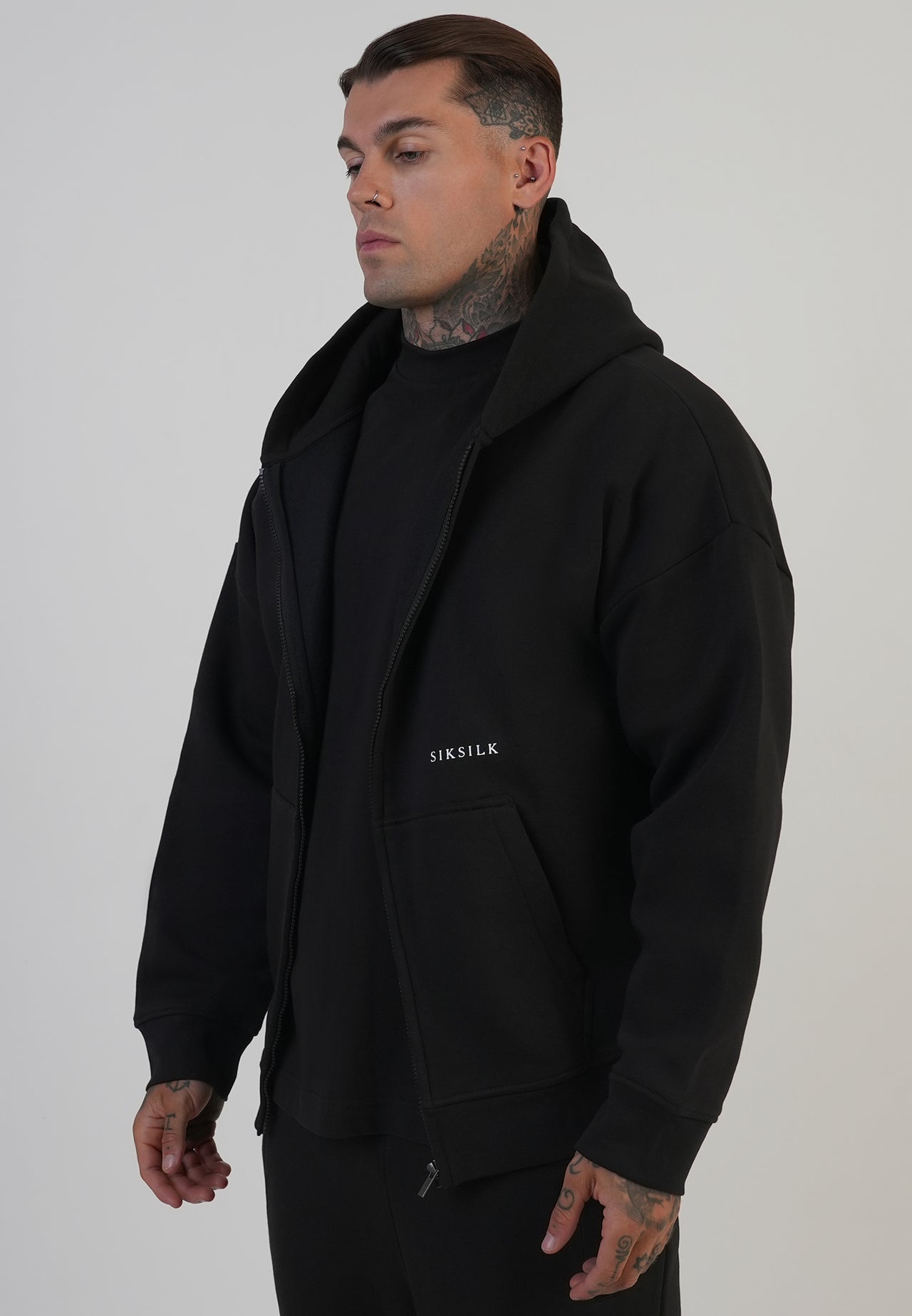 Black Graphic Full Zip Hoodie