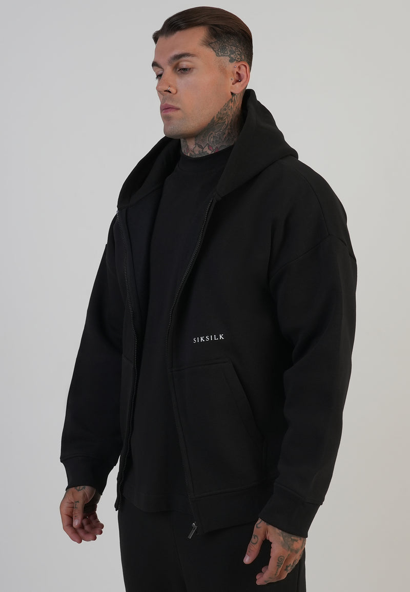 Black Graphic Full Zip Hoodie