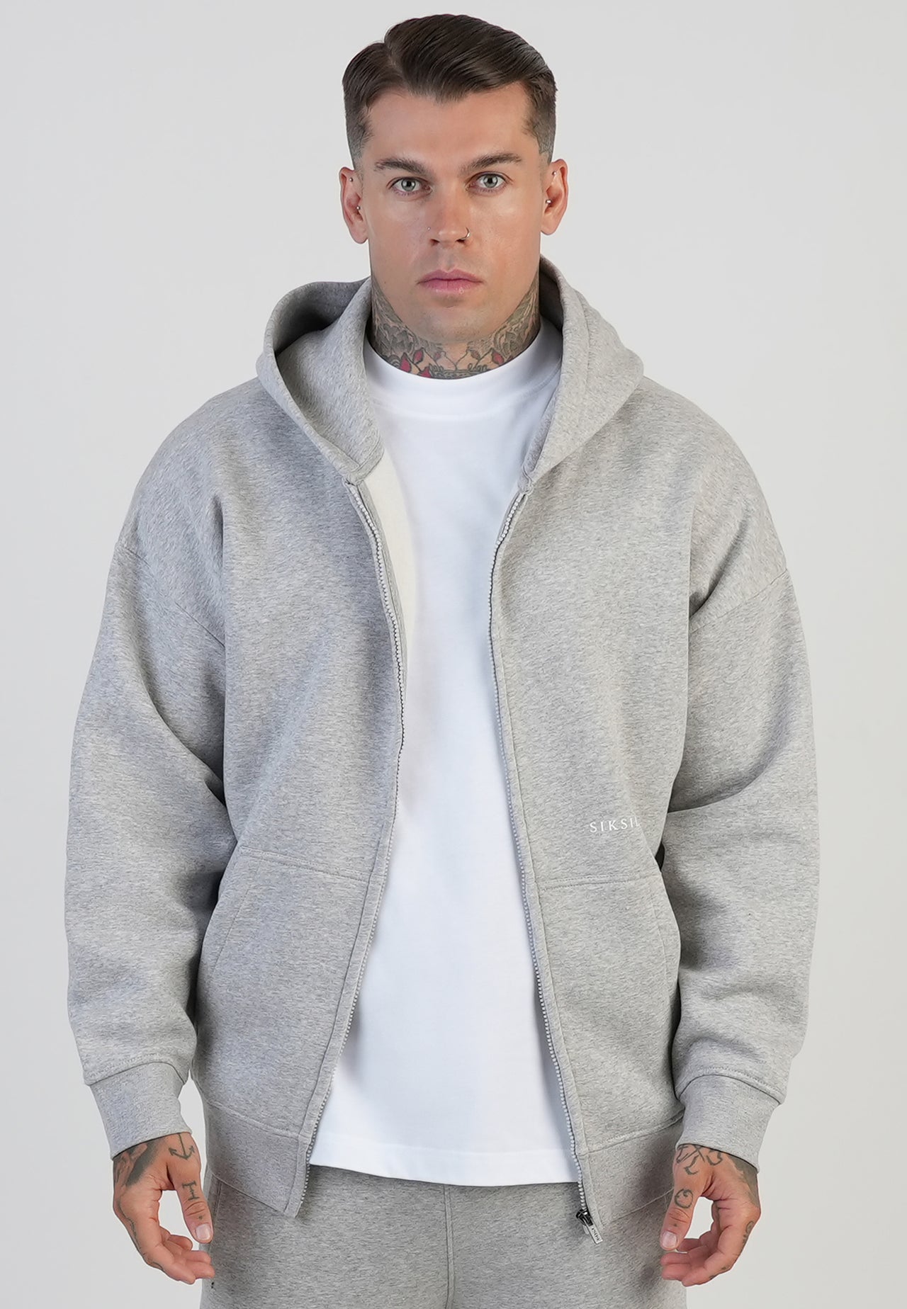 Grey Marl Graphic Full Zip Hoodie