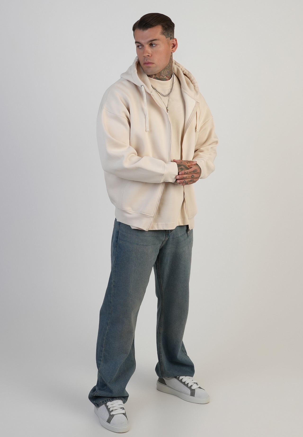 Ecru Graphic Full Zip Hoodie (3)