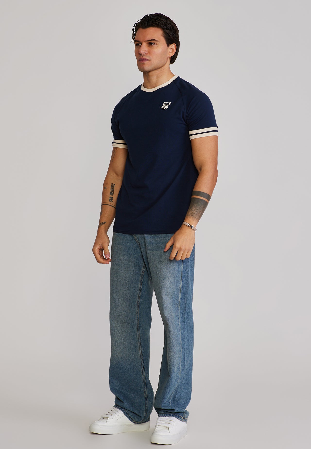 Navy and Ecru Tournament T-Shirt (3)