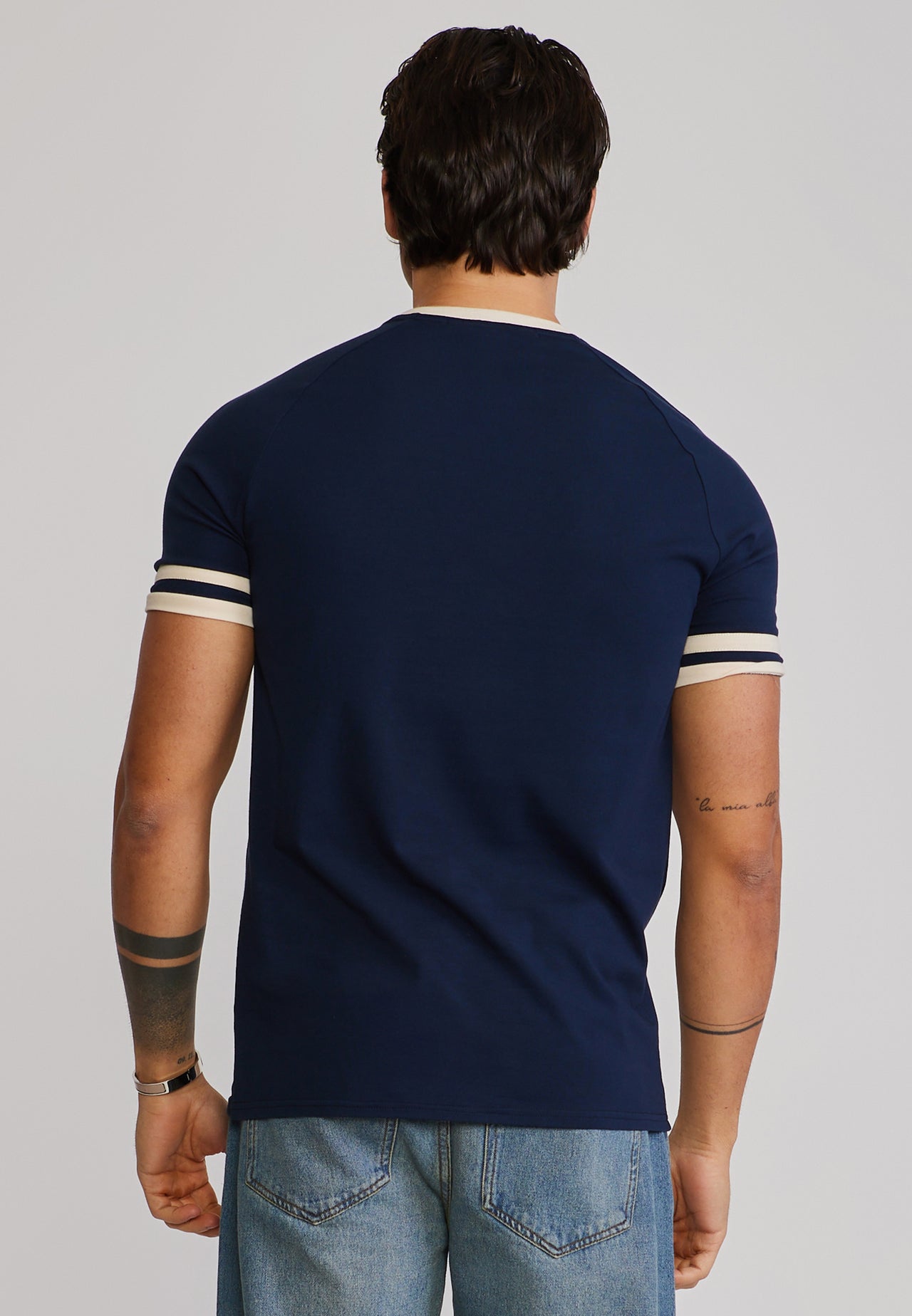 Navy and Ecru Tournament T-Shirt (4)