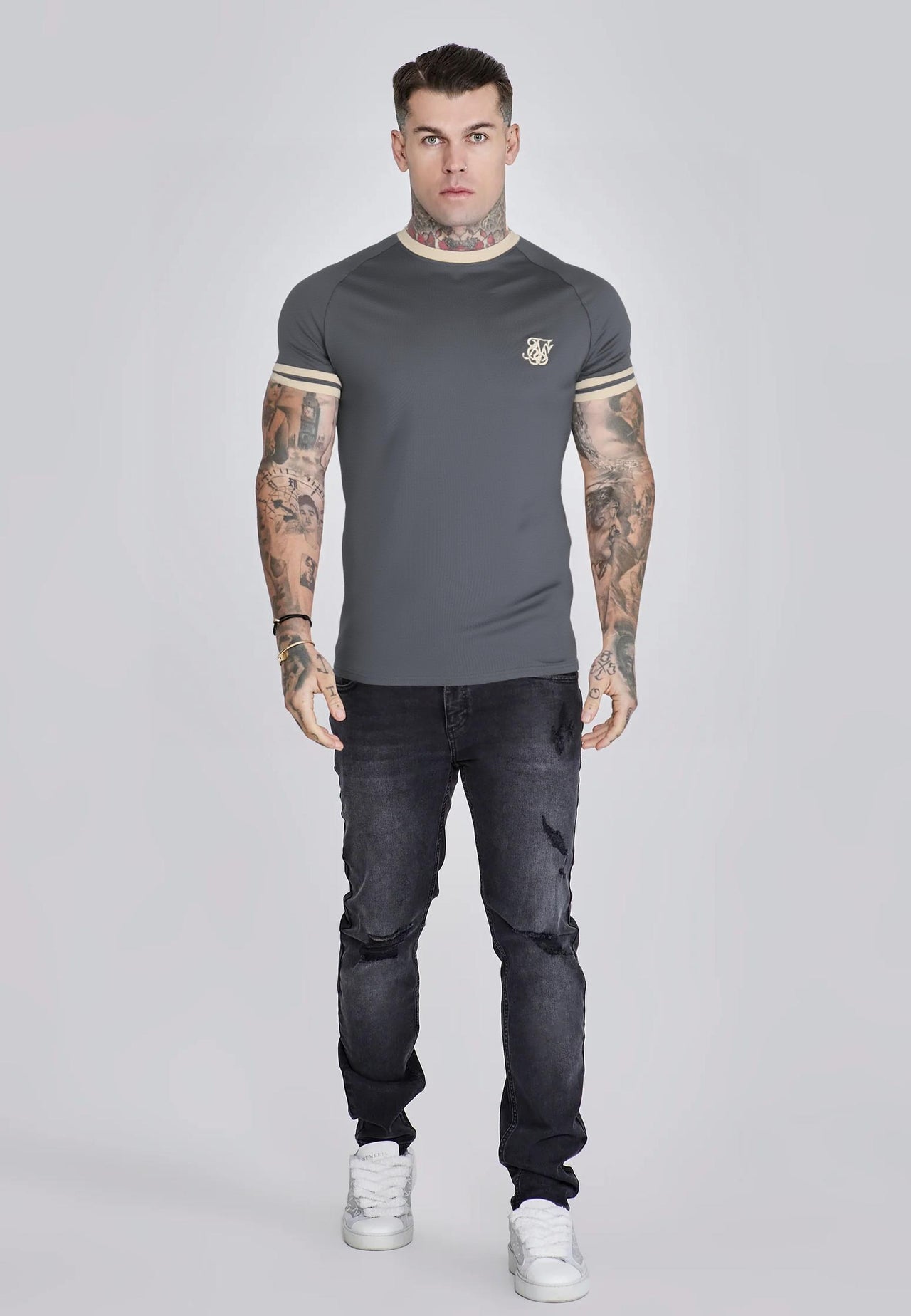 Grey and  Ecru Tournament T-Shirt (1)