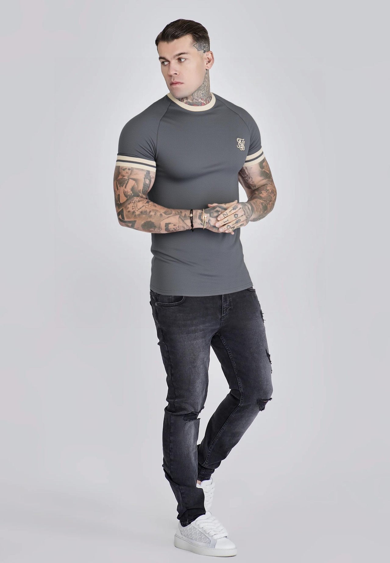 Grey and  Ecru Tournament T-Shirt (2)