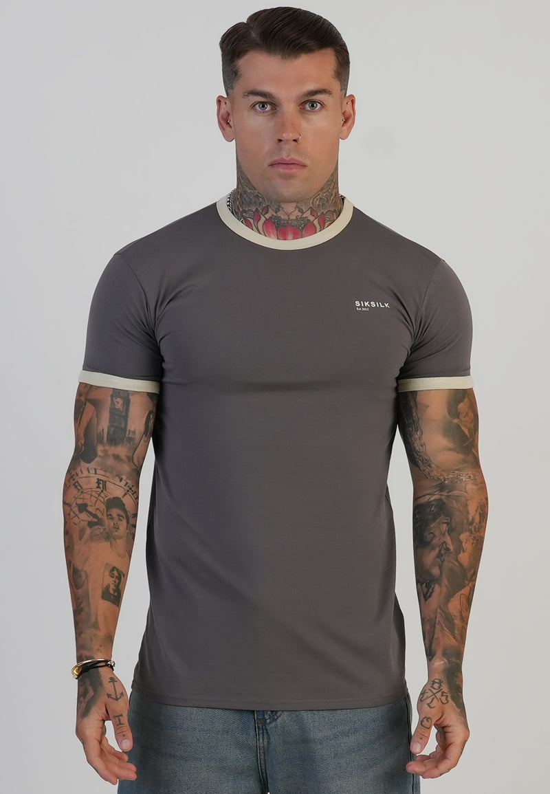 Grey and Ecru Ringer T-Shirt