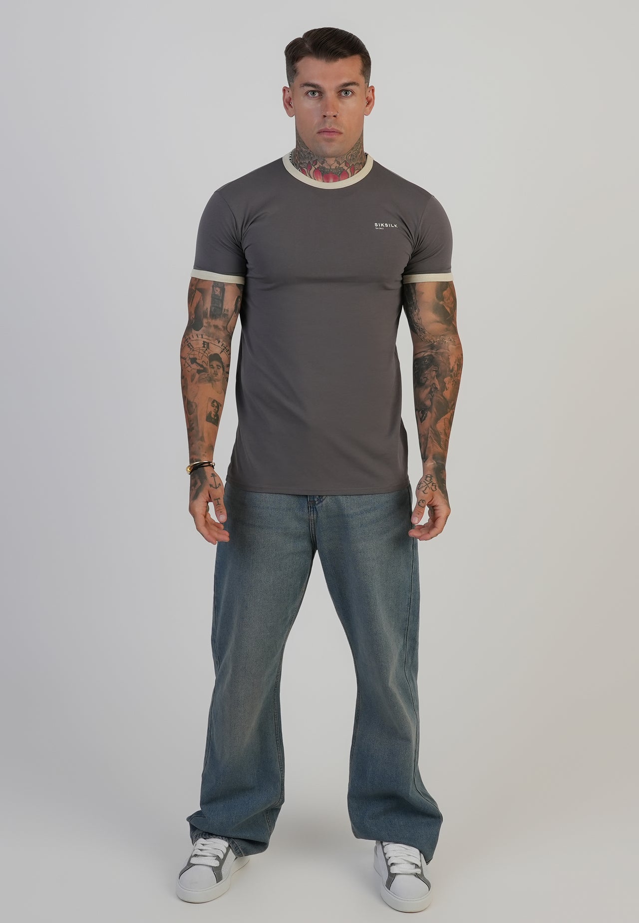 Grey and Ecru Ringer T-Shirt (2)
