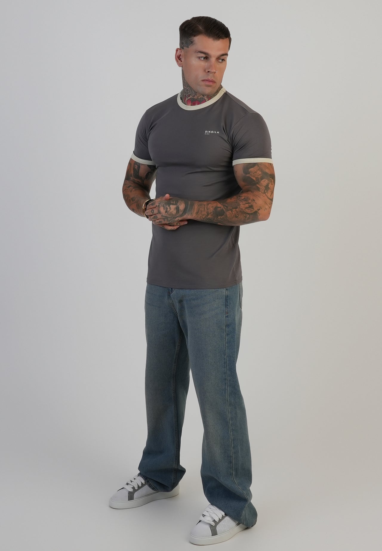 Grey and Ecru Ringer T-Shirt (3)