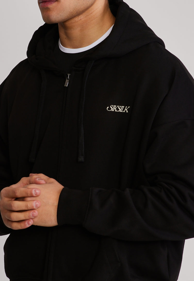 Black Graphic Full Zip Boxy Hoodie (1)