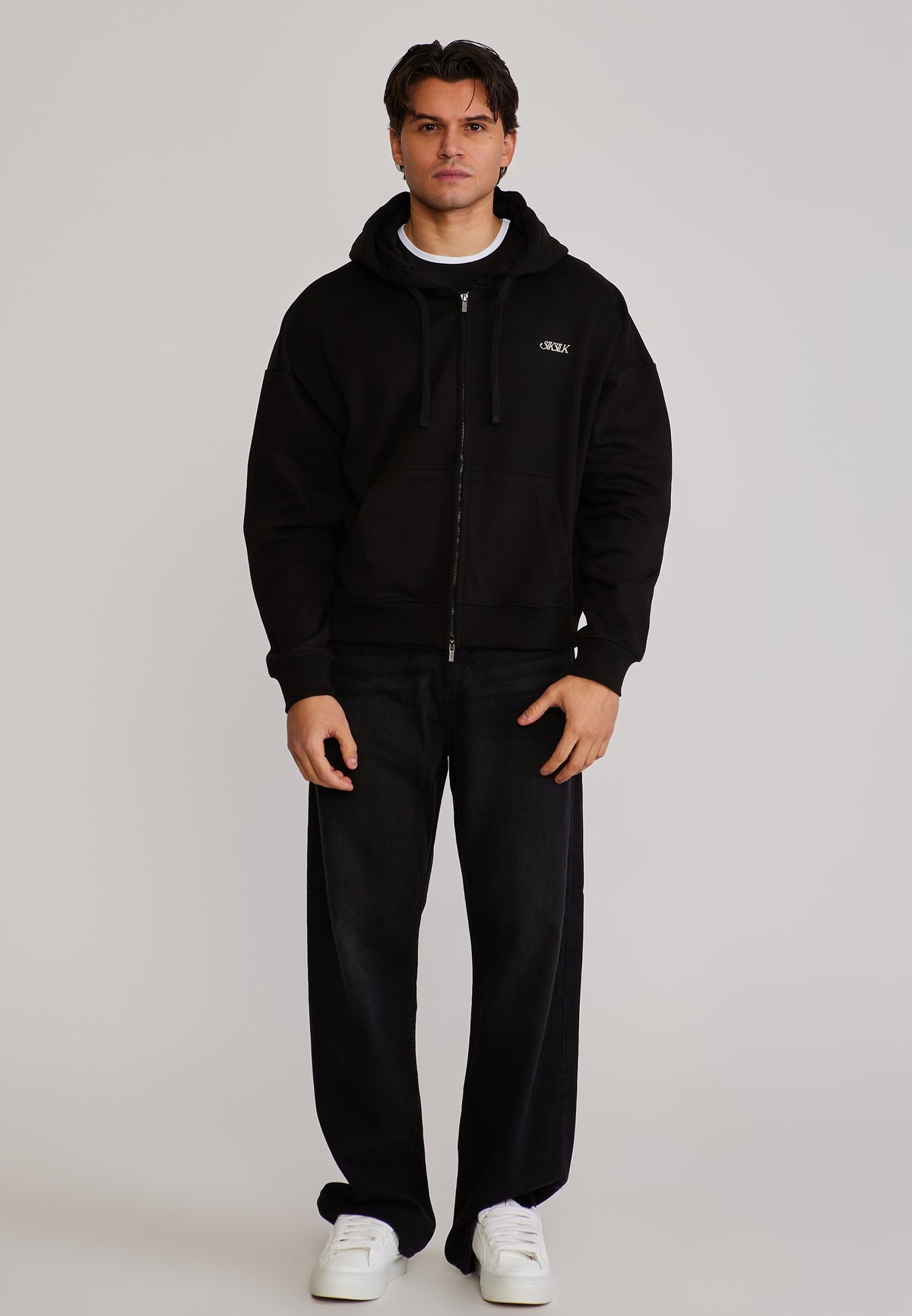 Black Graphic Full Zip Boxy Hoodie (2)