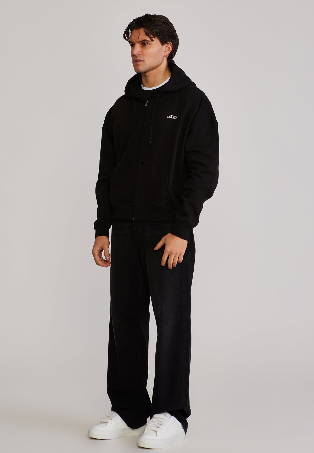Black Graphic Full Zip Boxy Hoodie (3)