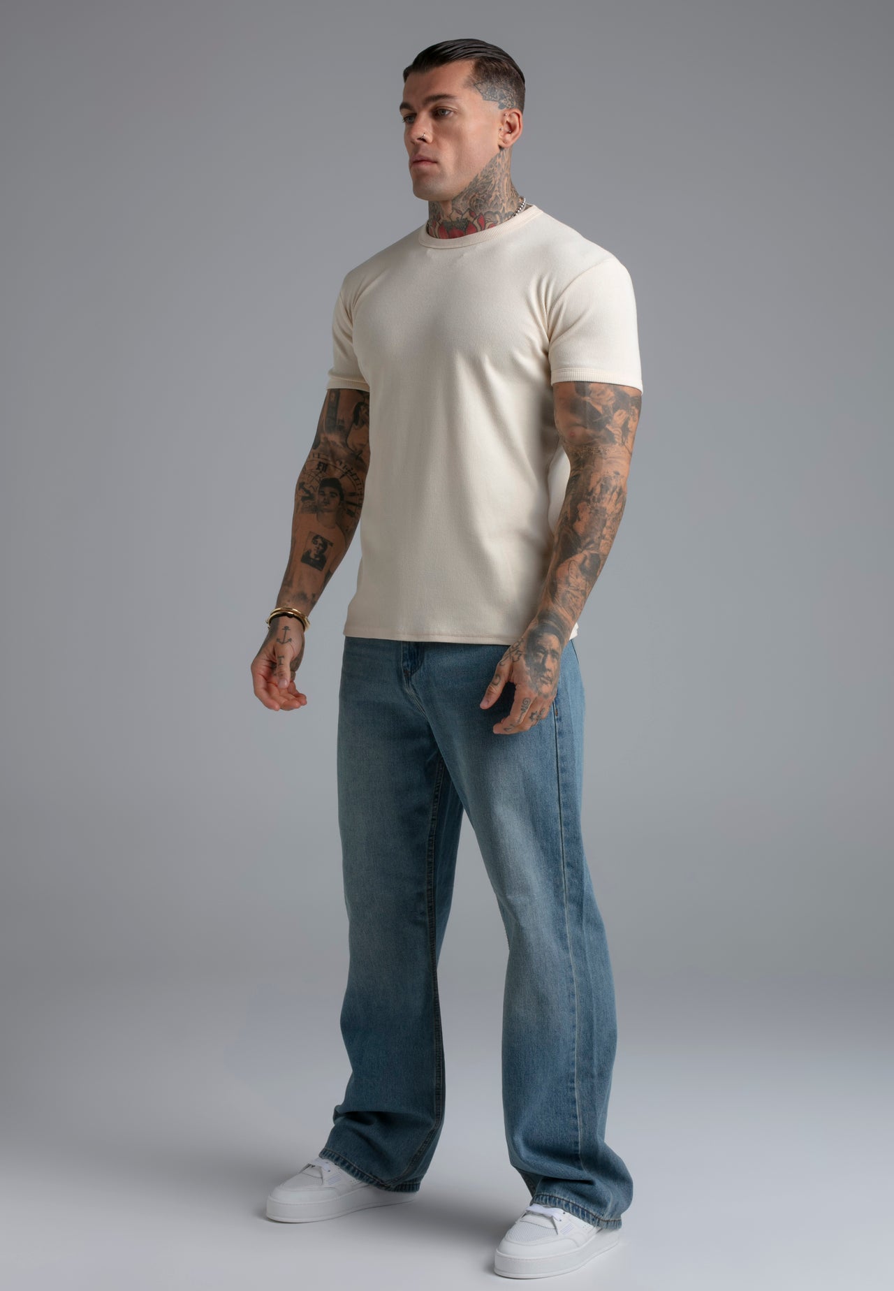 Ecru Muscle Fit T-Shirt (3)