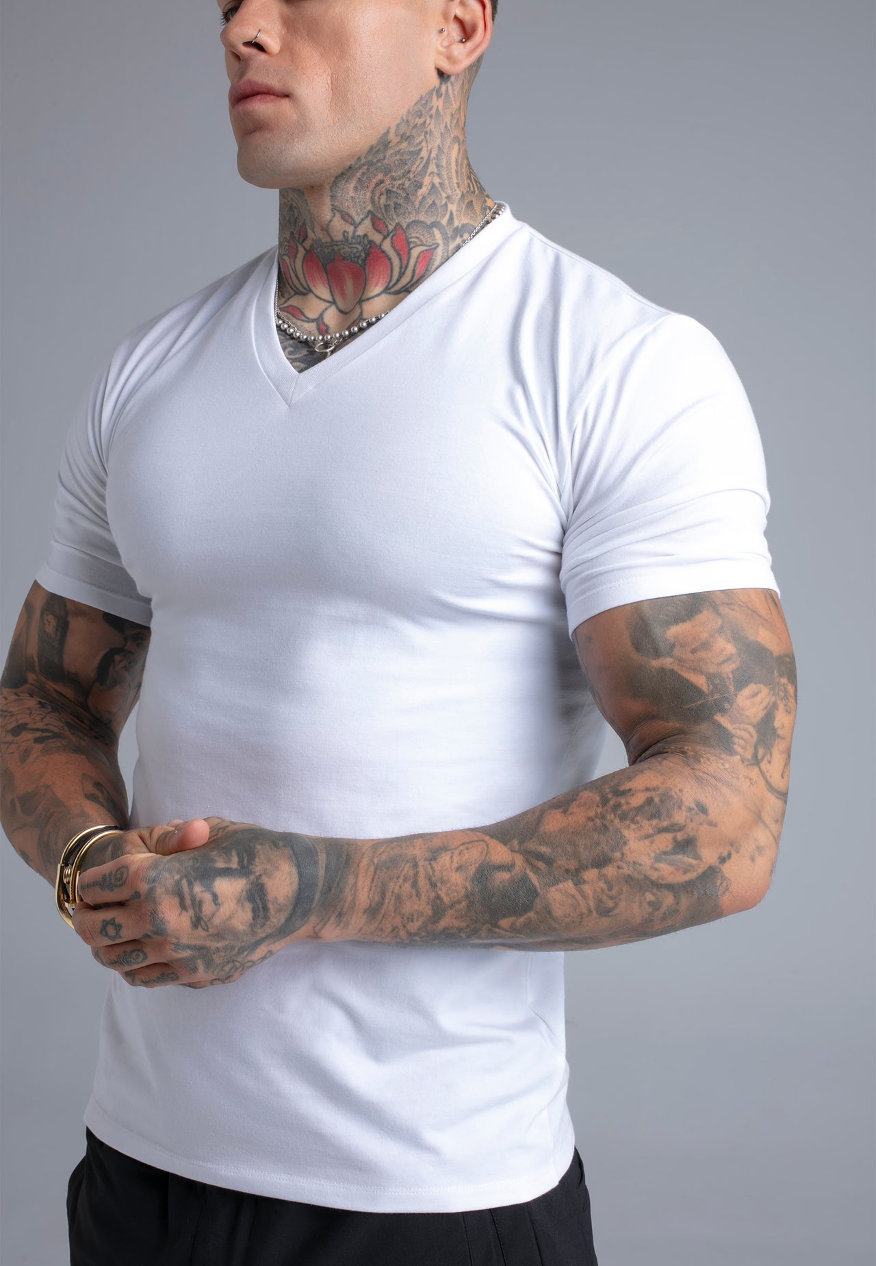 White V-Neck T-Shirt (1)