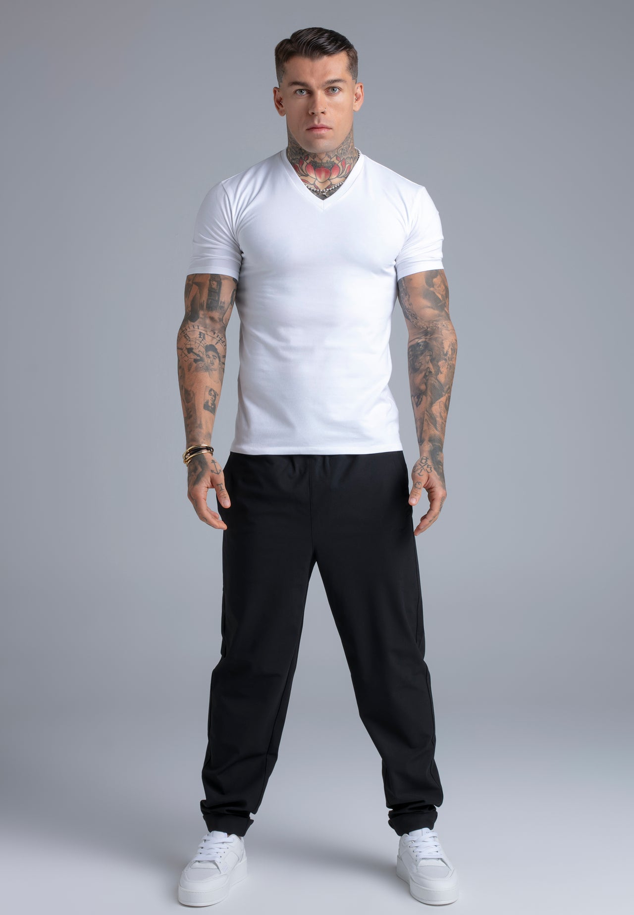 White V-Neck T-Shirt (2)