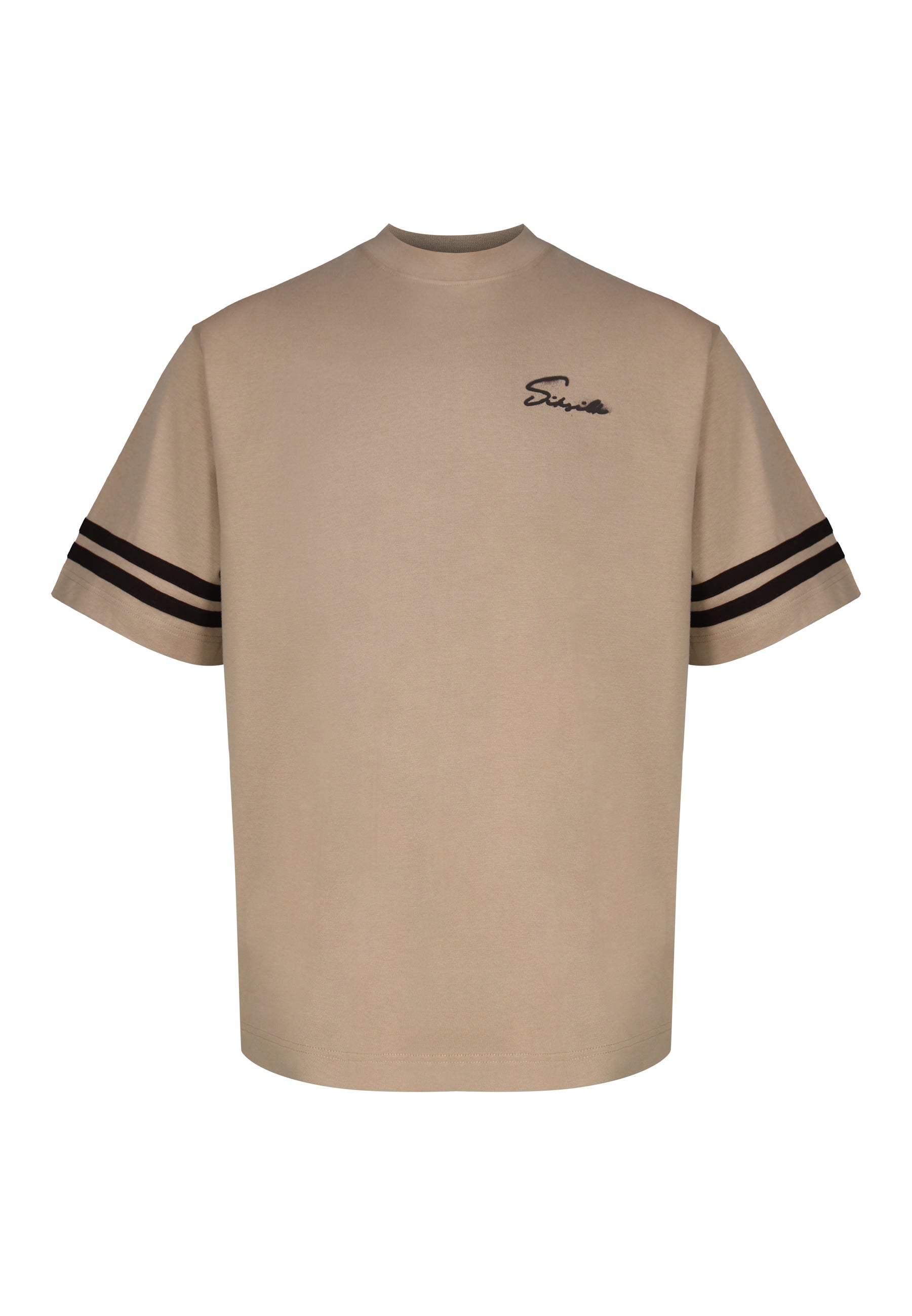 SikSilk Mens Beige Script T-Shirt | SikSilk UK