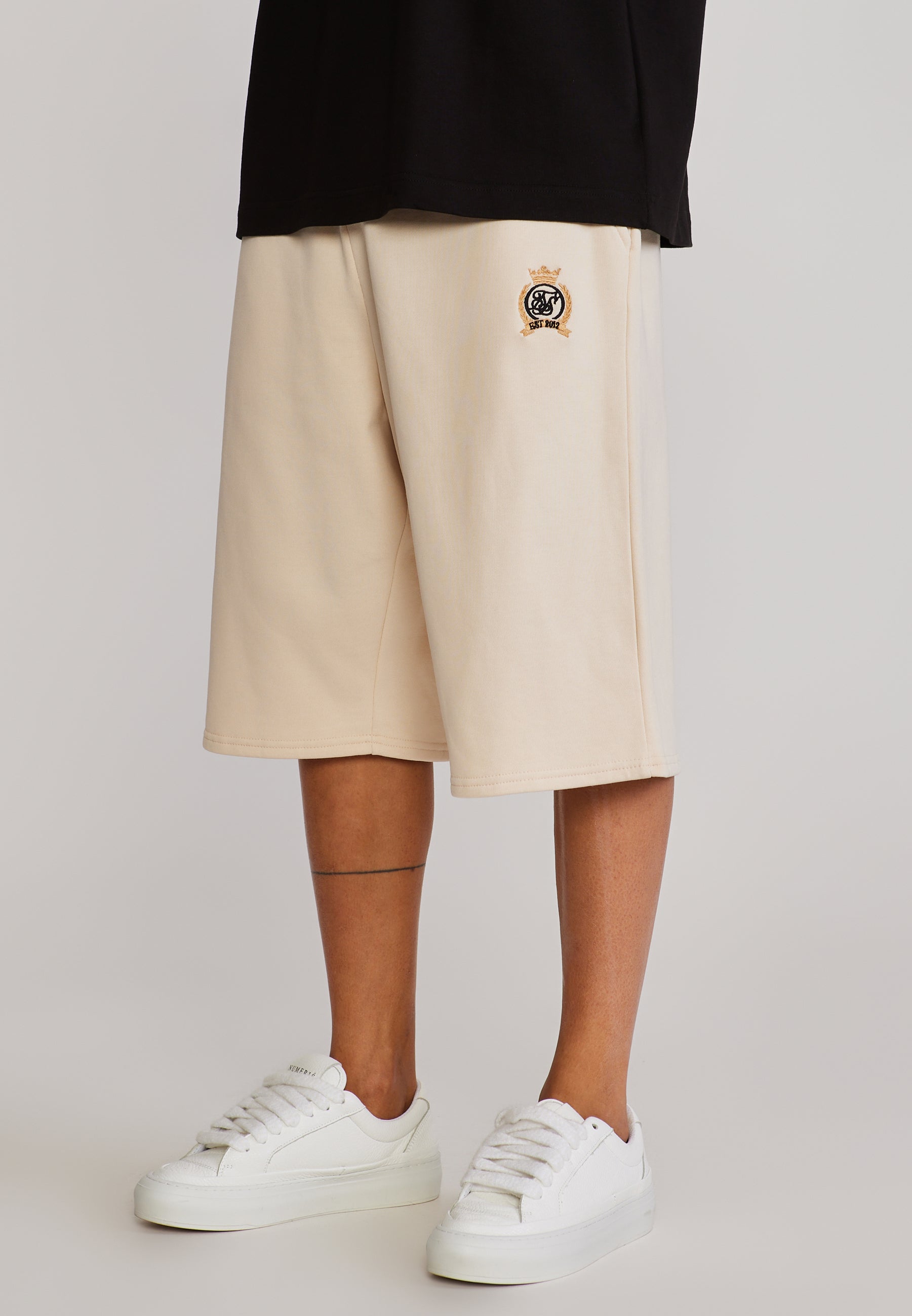 SikSilk Mens Ecru Crest Shorts | SikSilk UK