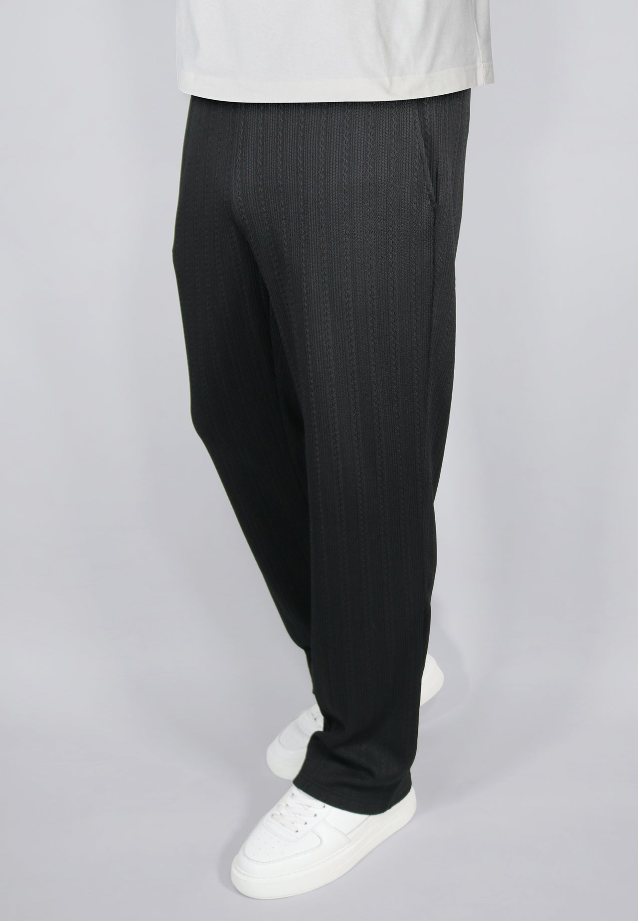 Black Textured Track Pants