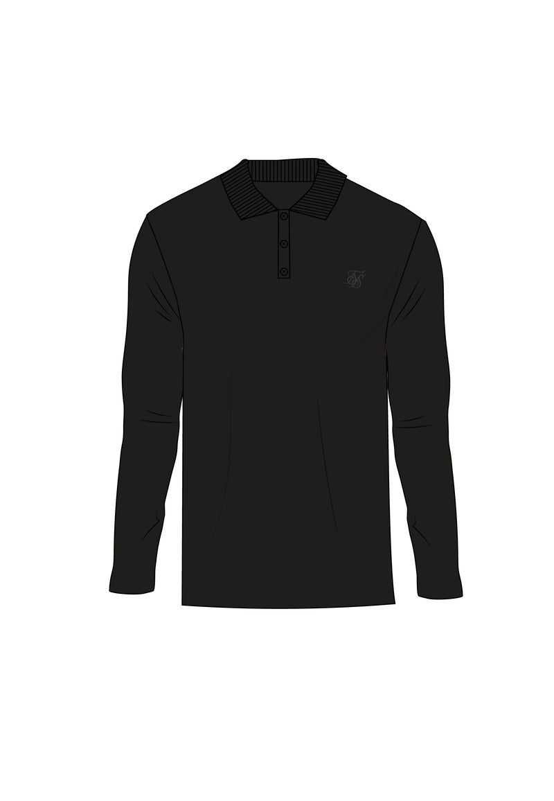Black LS Button Polo