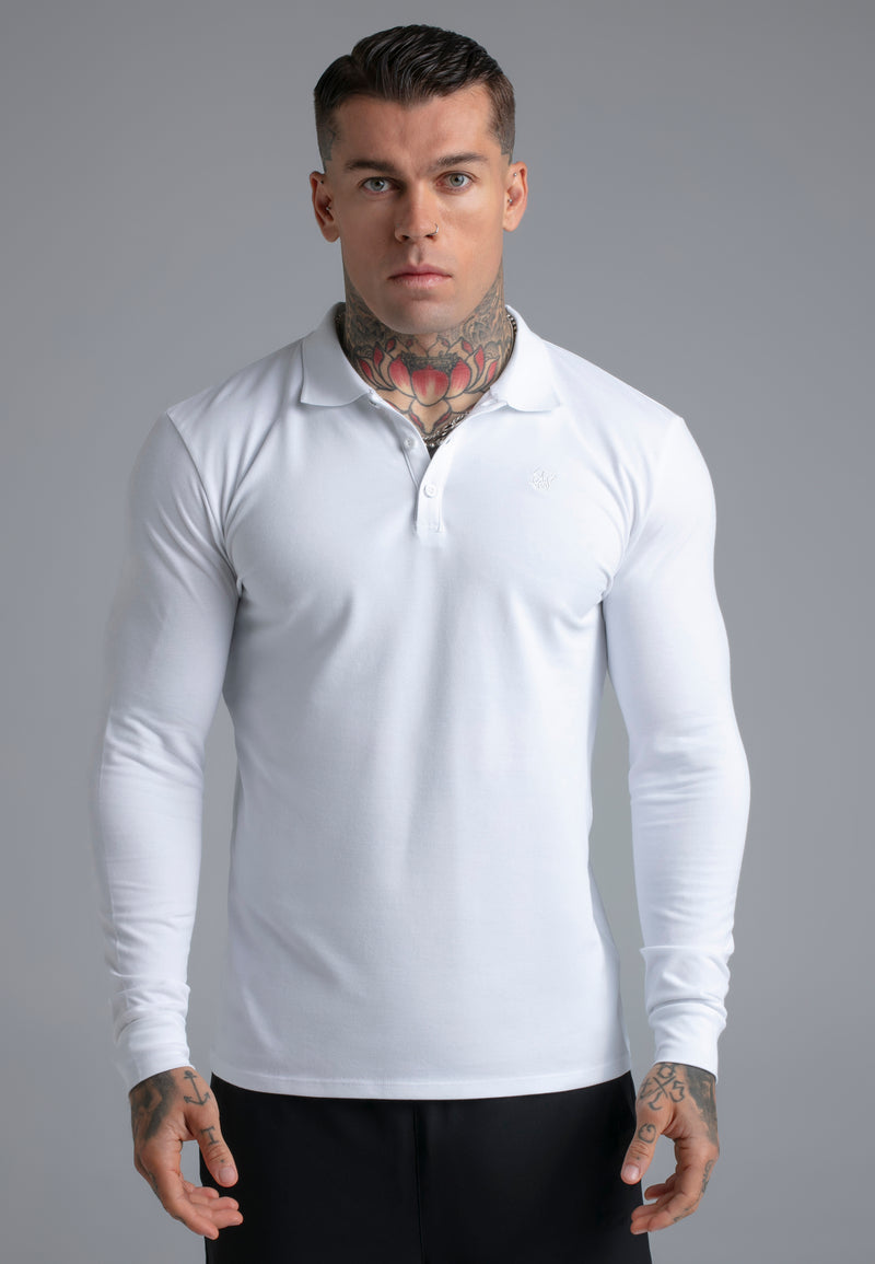 White LS Button Polo