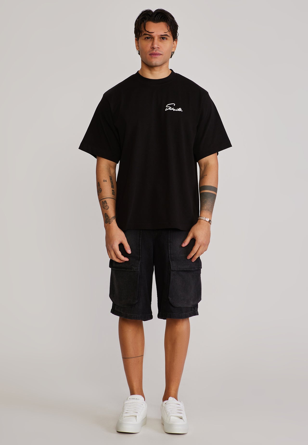 Washed Black Denim Cargo Shorts (1)