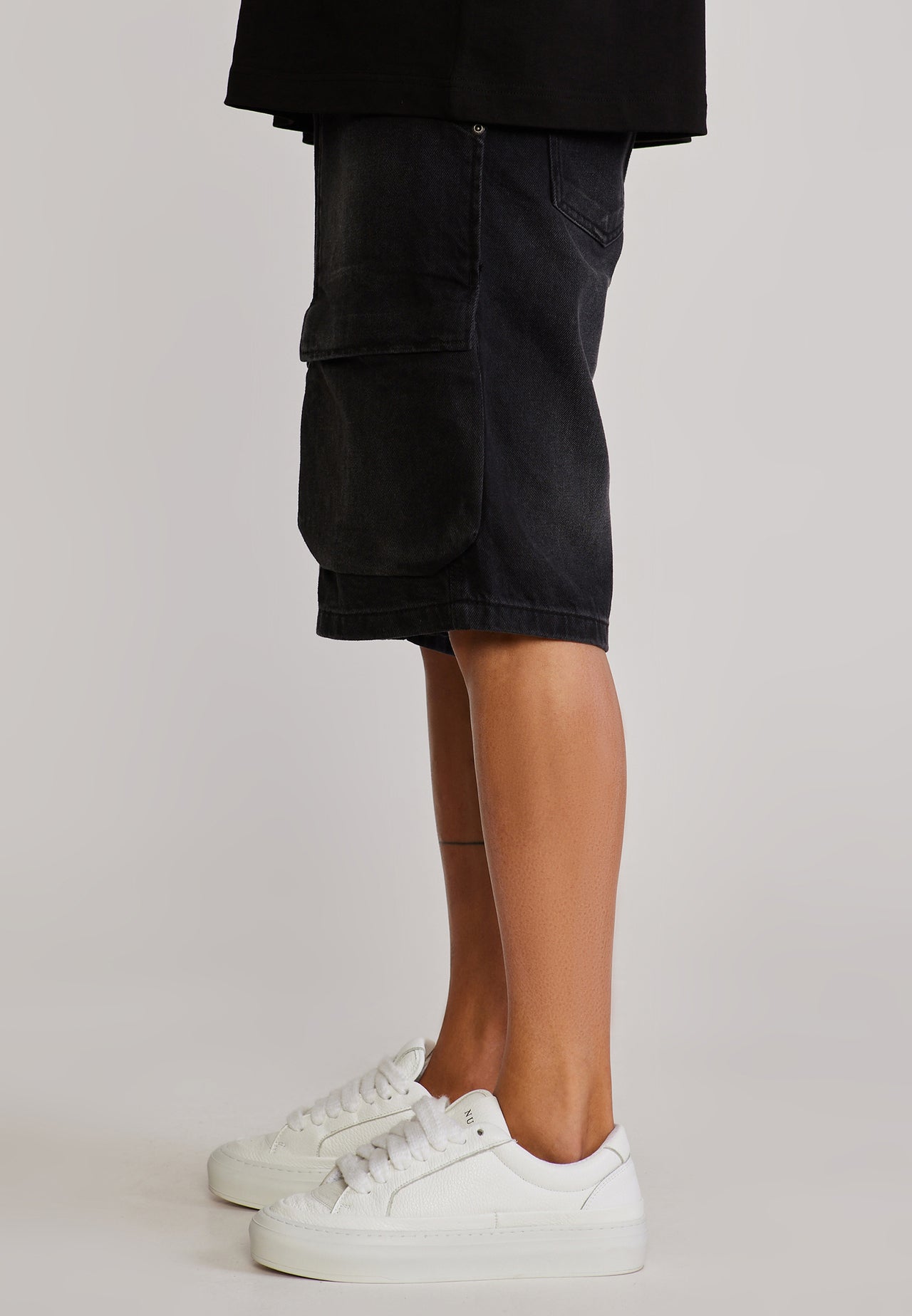 Washed Black Denim Cargo Shorts (2)
