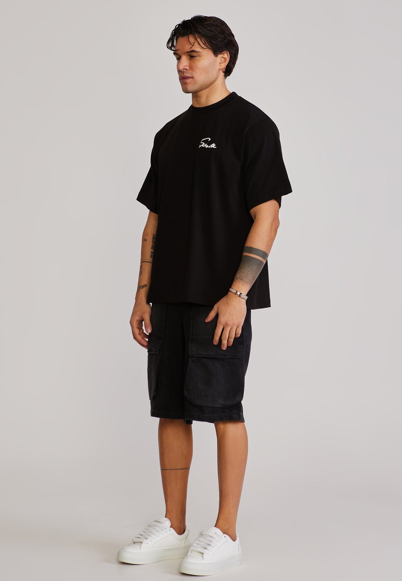 Washed Black Denim Cargo Shorts (3)