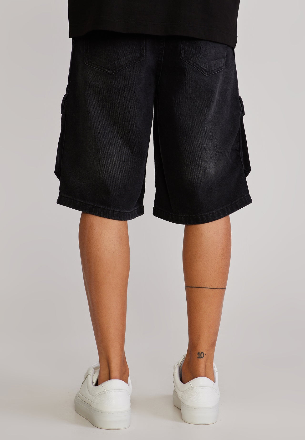 Washed Black Denim Cargo Shorts (4)
