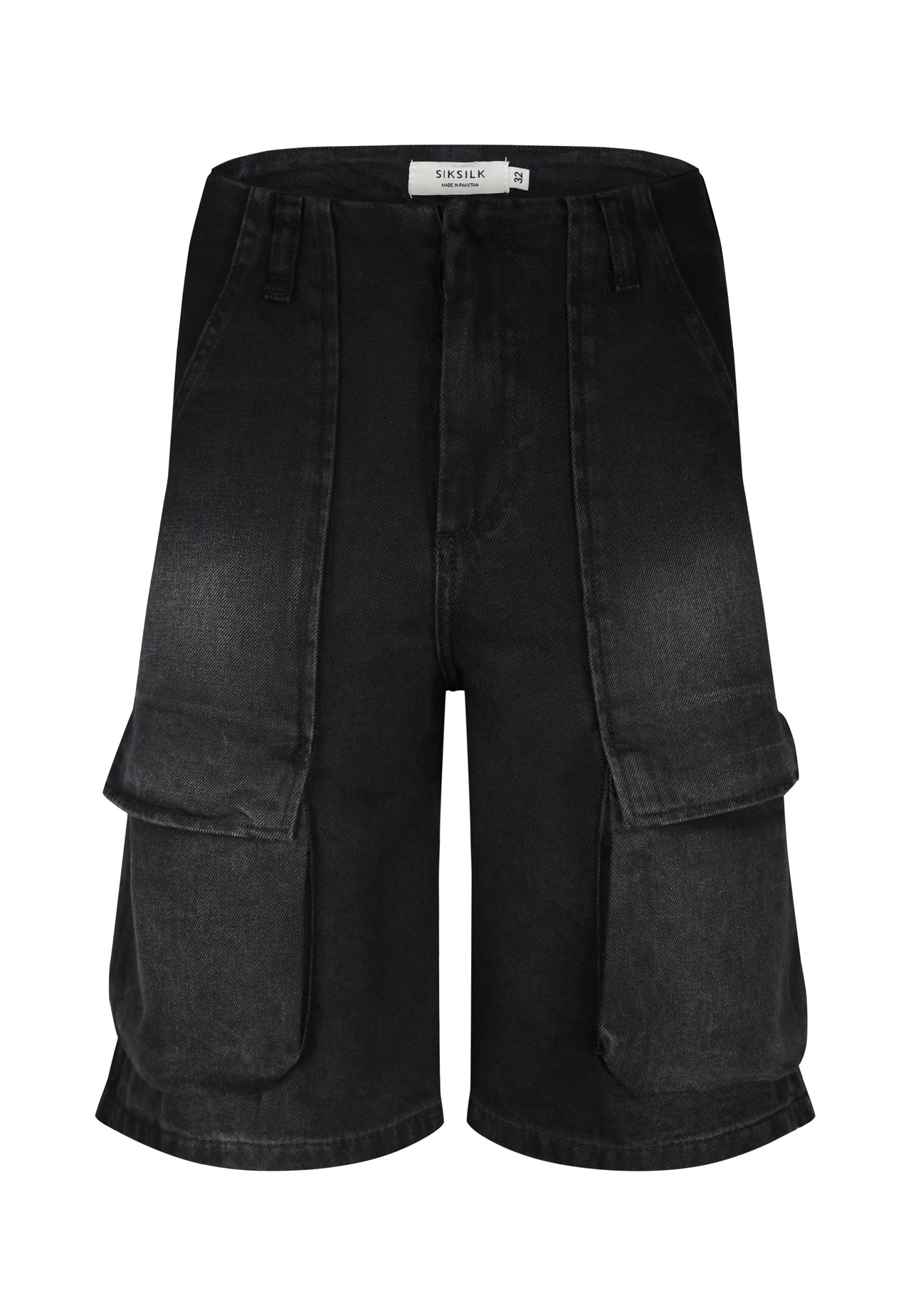Washed Black Denim Cargo Shorts (5)