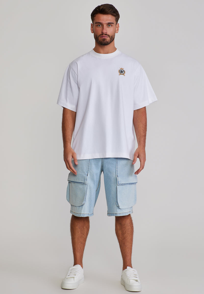 Washed Light Blue Denim Cargo Shorts (1)