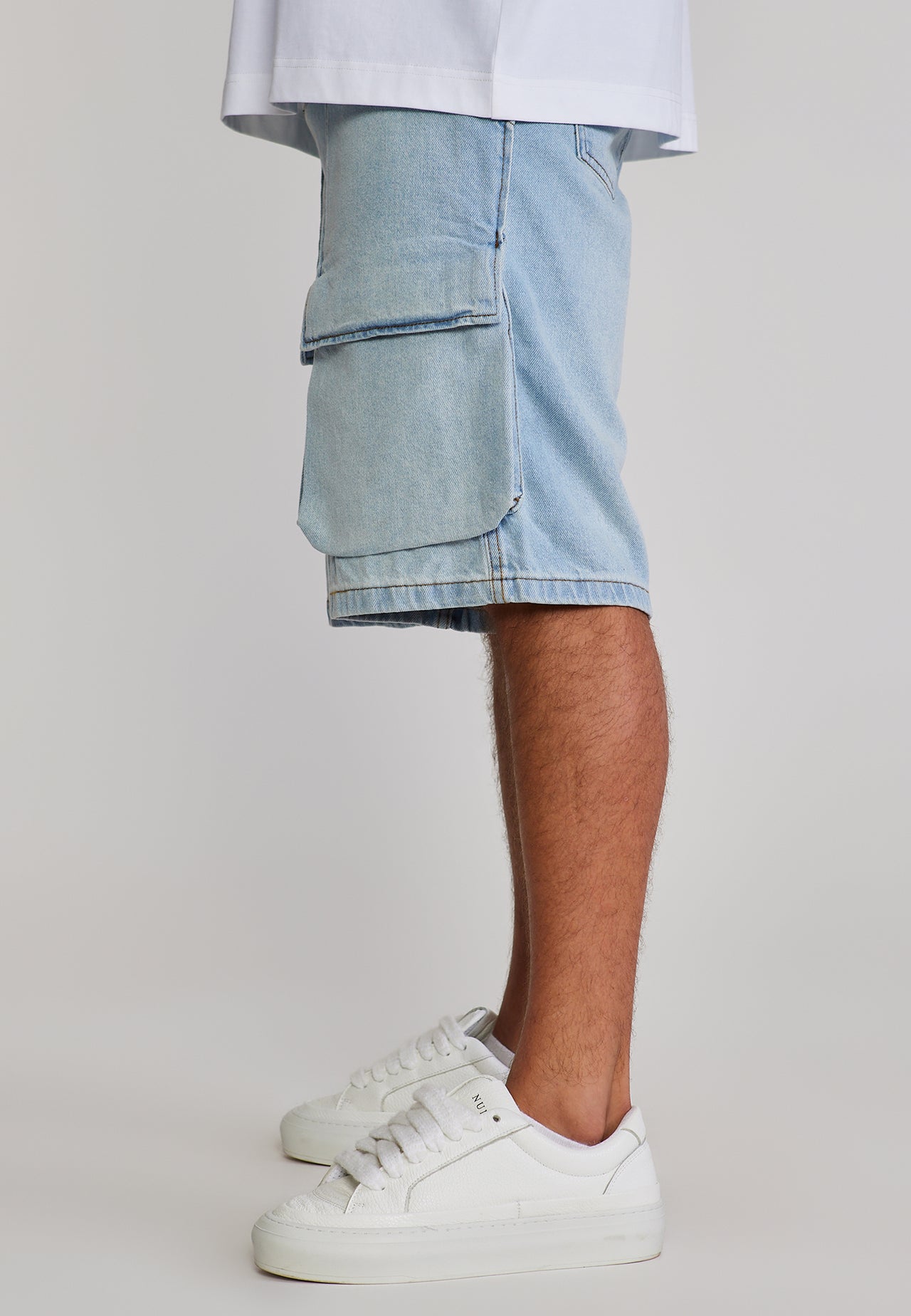 Washed Light Blue Denim Cargo Shorts (2)