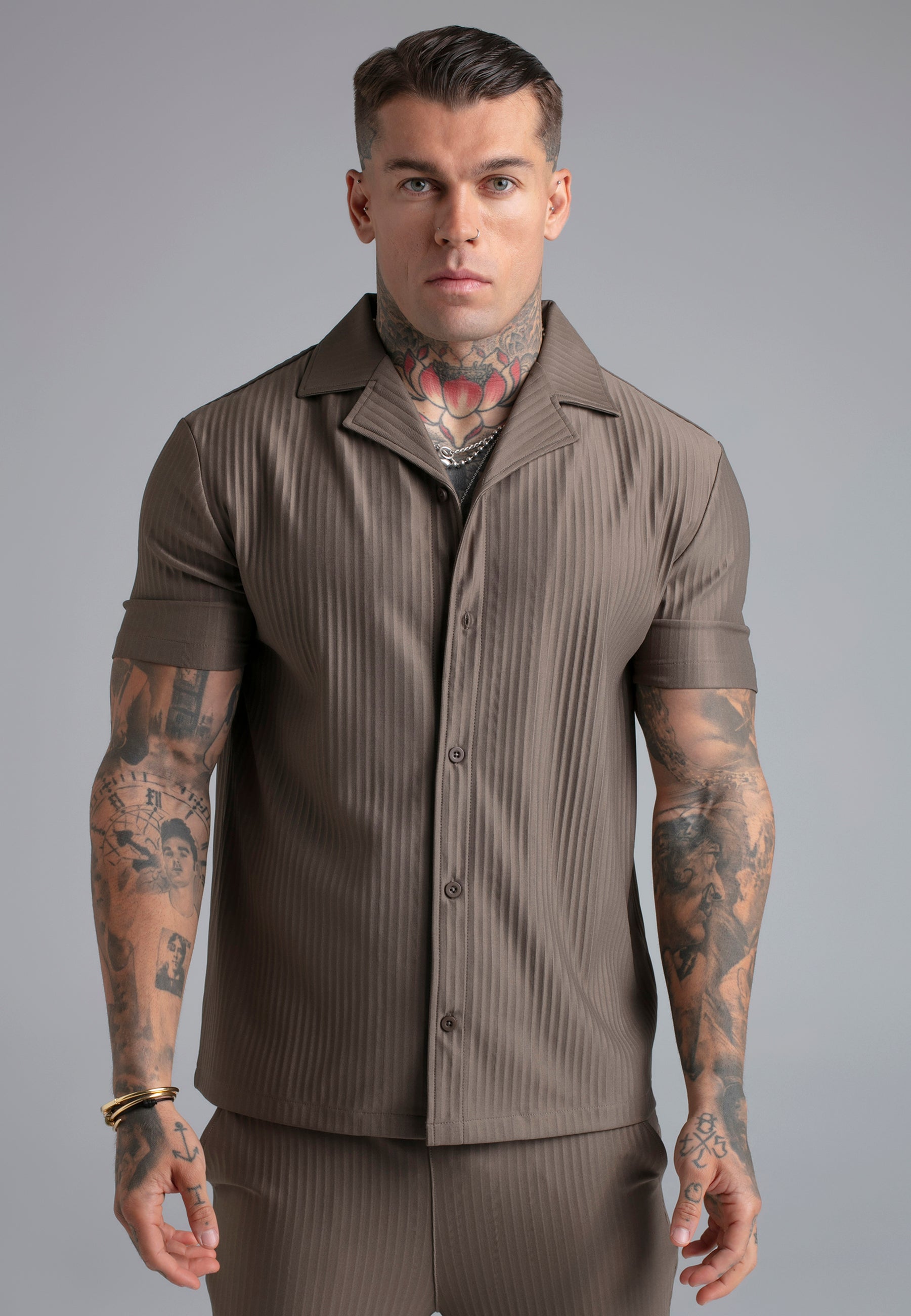 SikSilk Mens Brown Plisse Shirt | SikSilk US