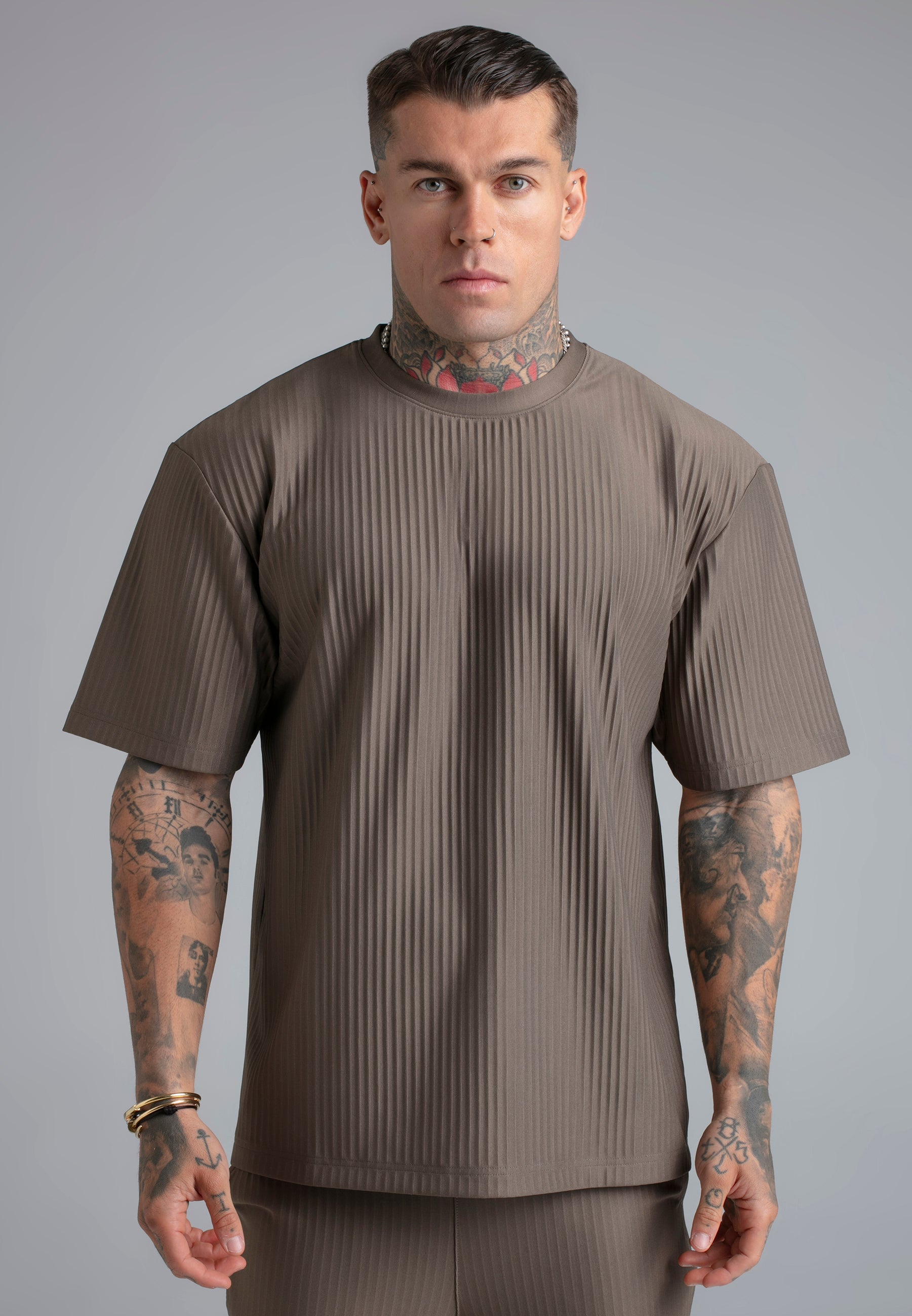 SikSilk Mens Brown Plisse T-Shirt | SikSilk US
