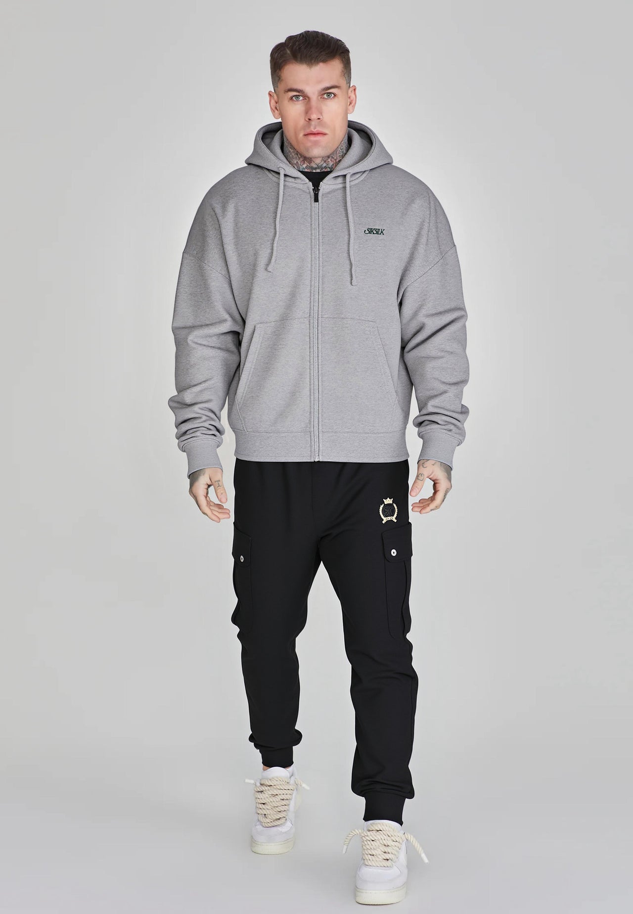 Grey Marl Graphic Full Zip Hoodie
