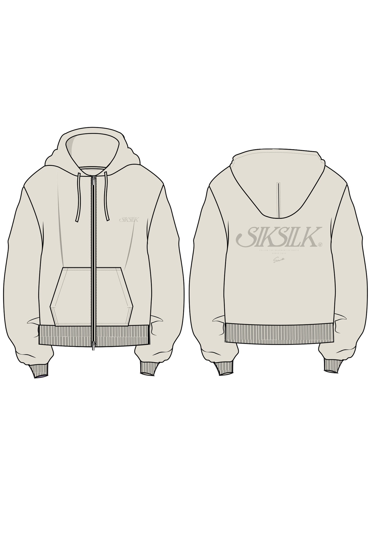 Ecru Graphic Full Zip Hoodie