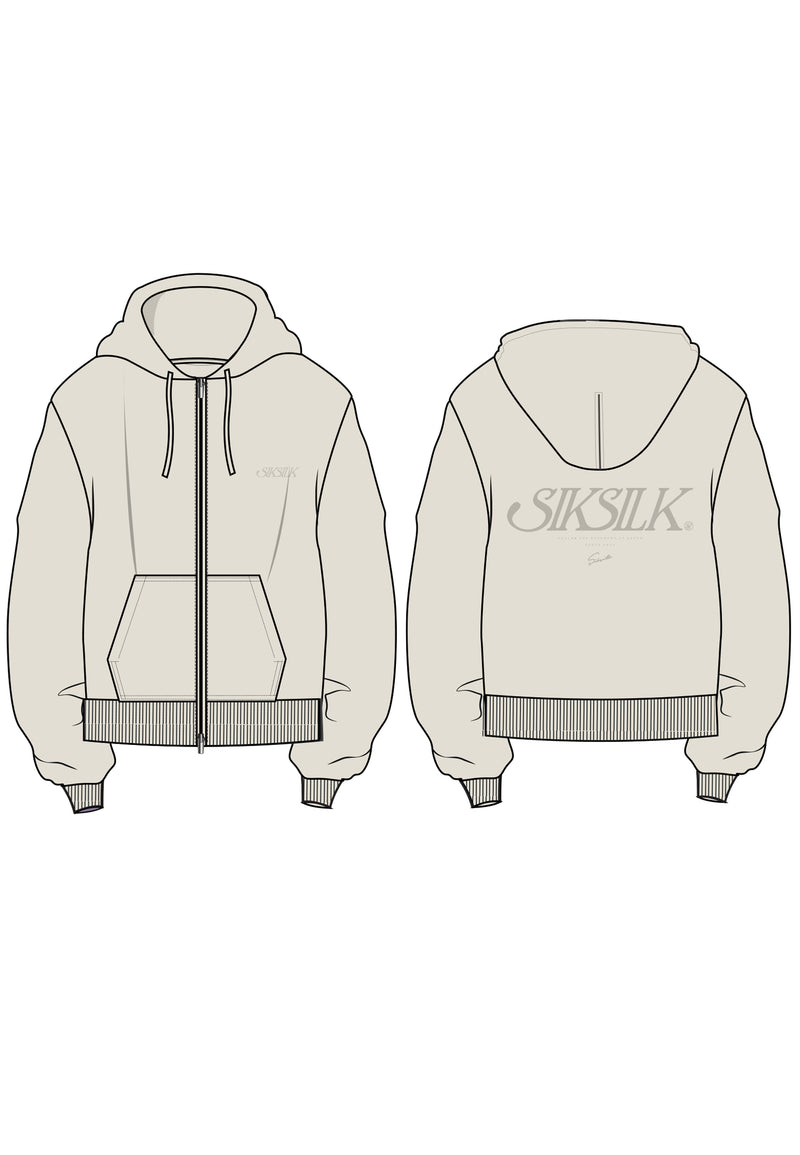 Ecru Graphic Full Zip Hoodie