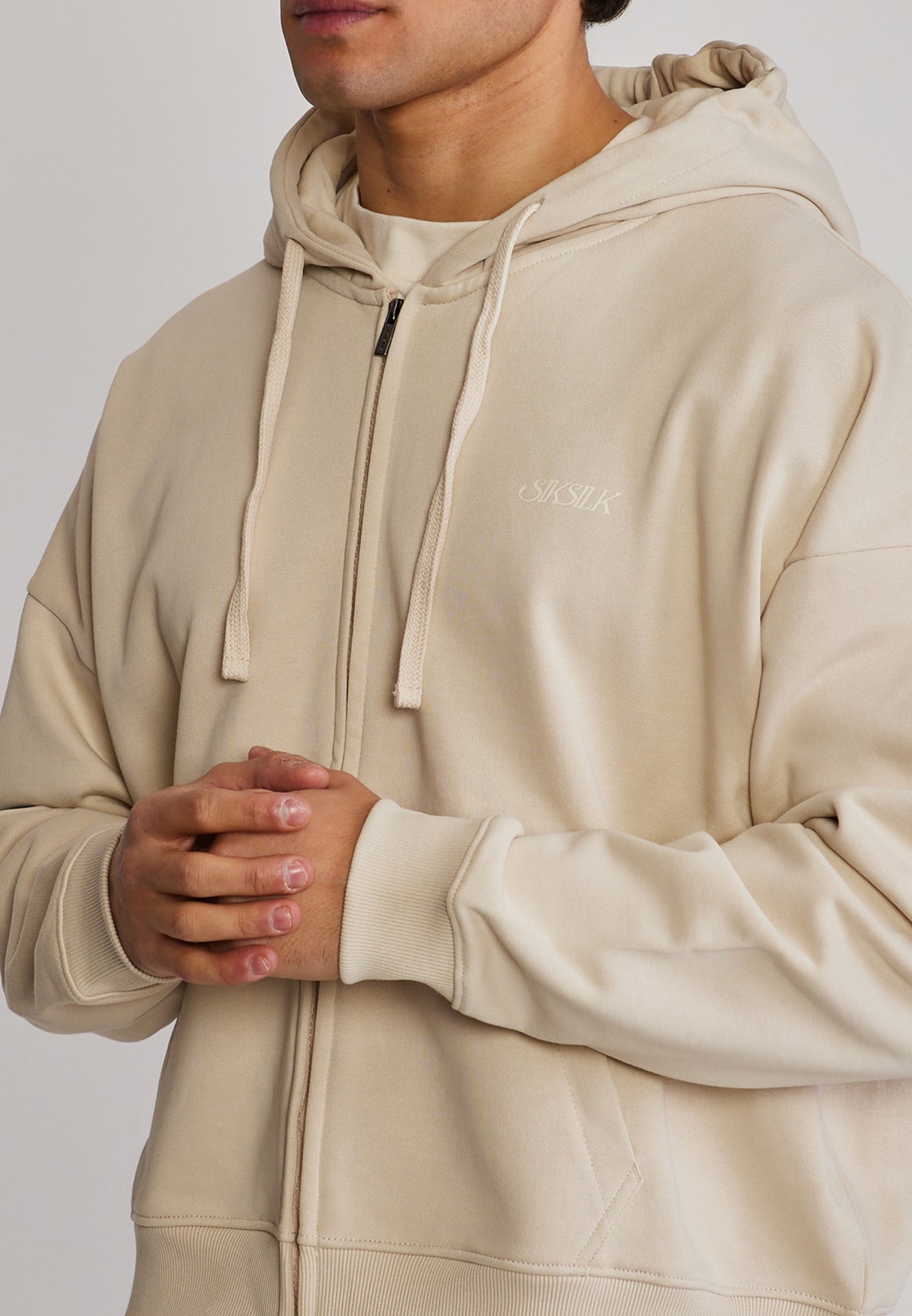 Ecru Graphic Full Zip Boxy Hoodie (1)