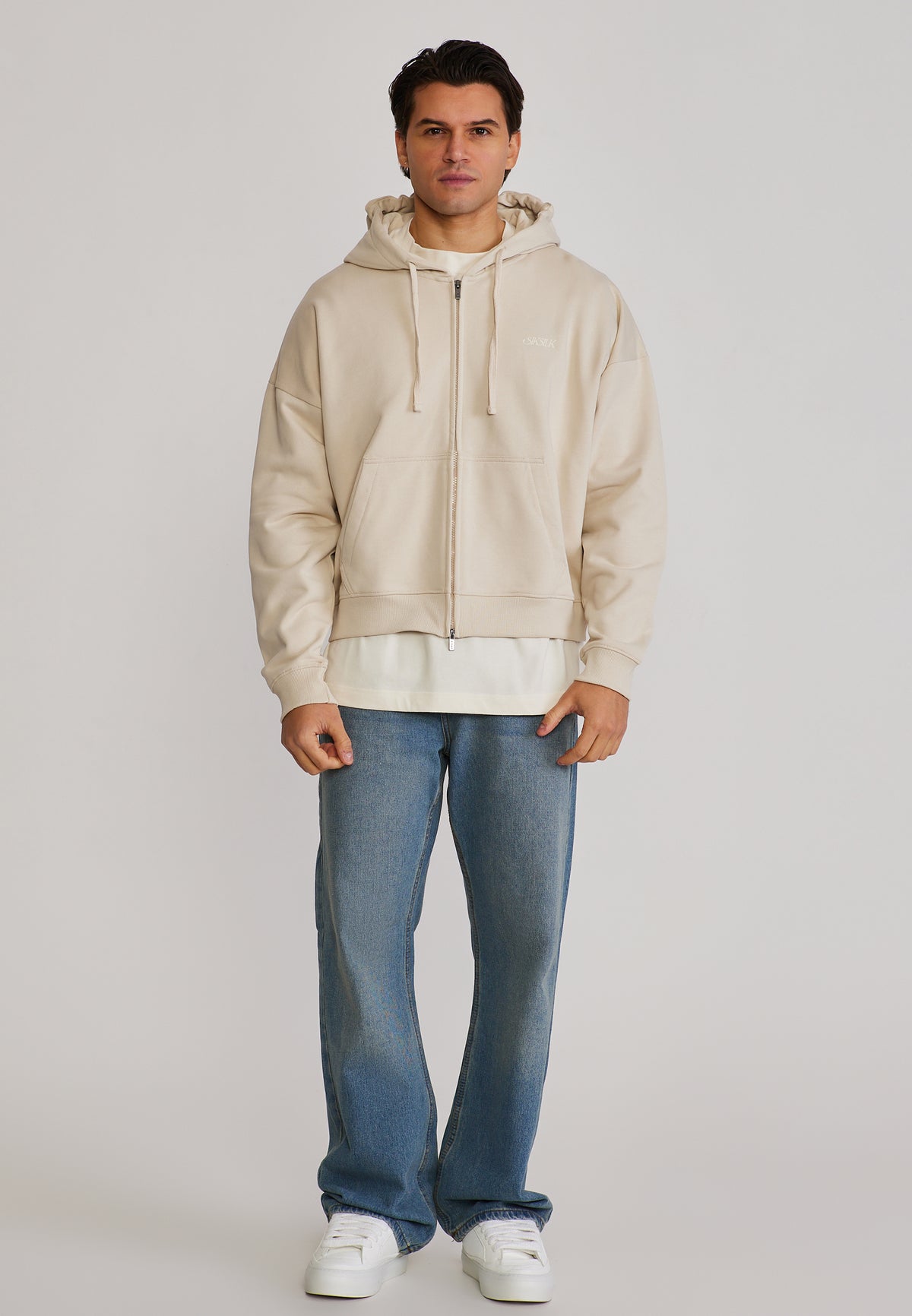 Ecru Graphic Full Zip Boxy Hoodie (2)