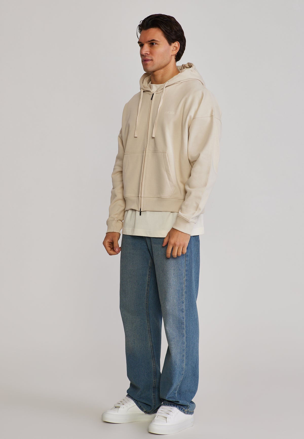 Ecru Graphic Full Zip Boxy Hoodie (3)