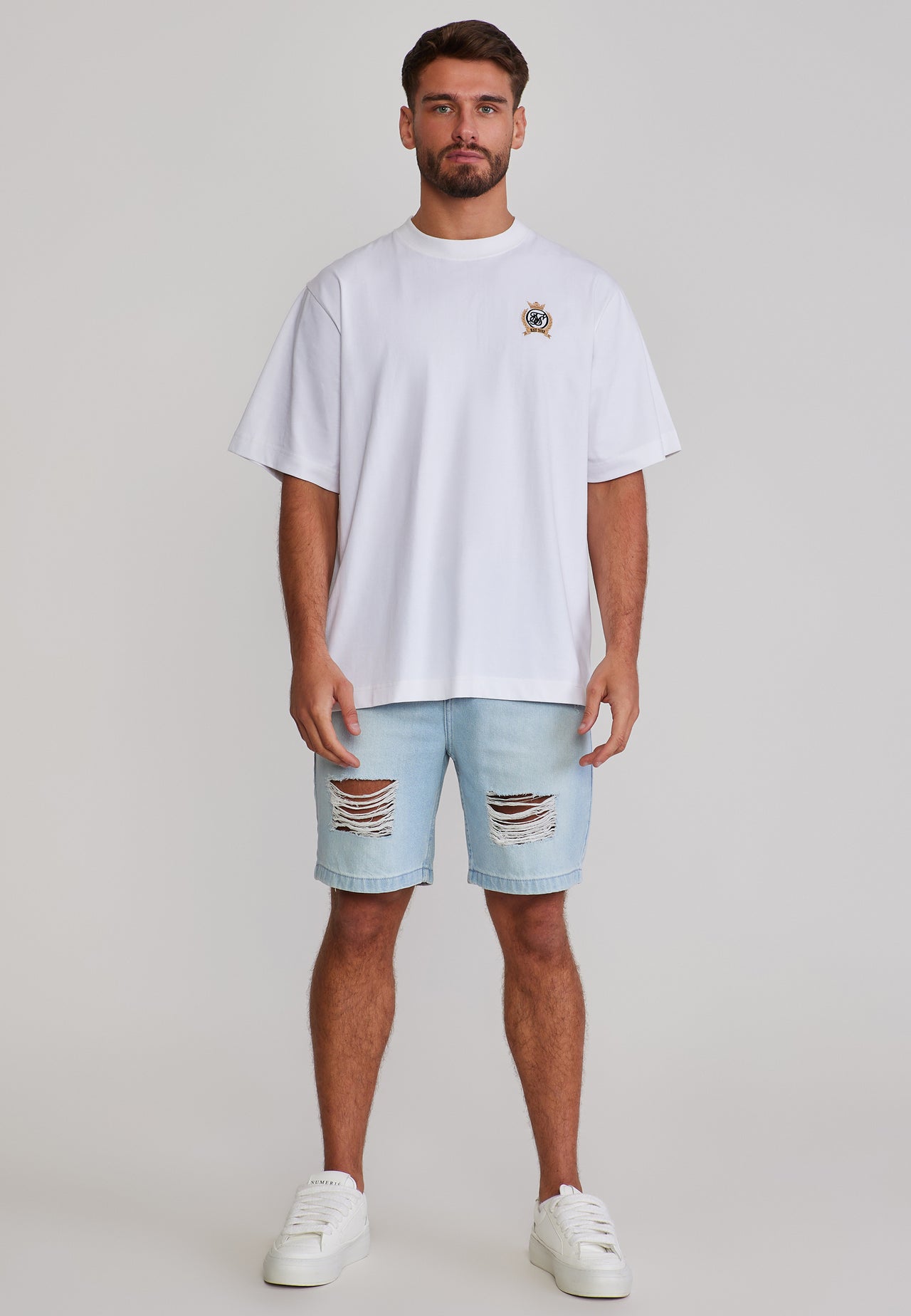 Washed Light Blue Distressed Denim Shorts (1)