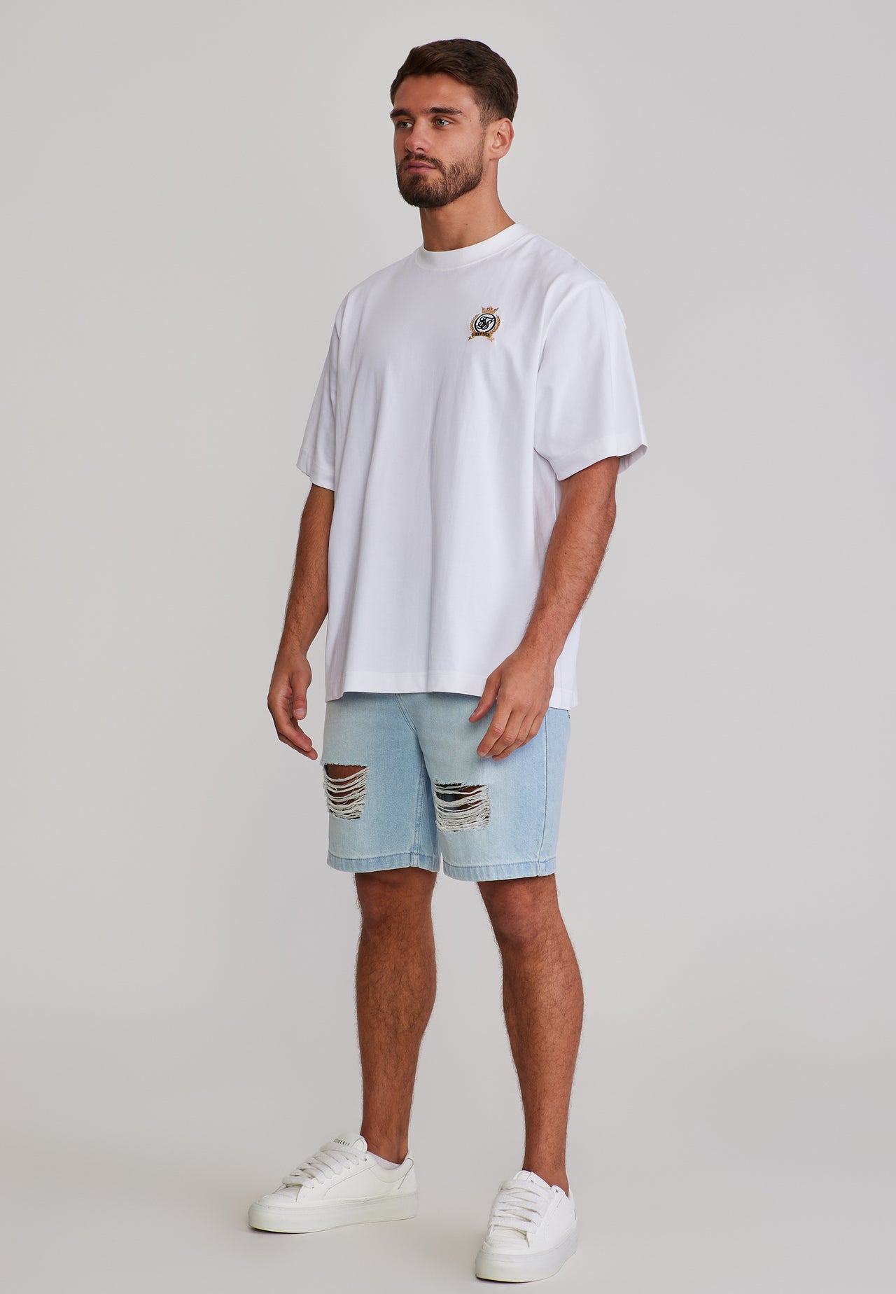 Washed Light Blue Distressed Denim Shorts (3)