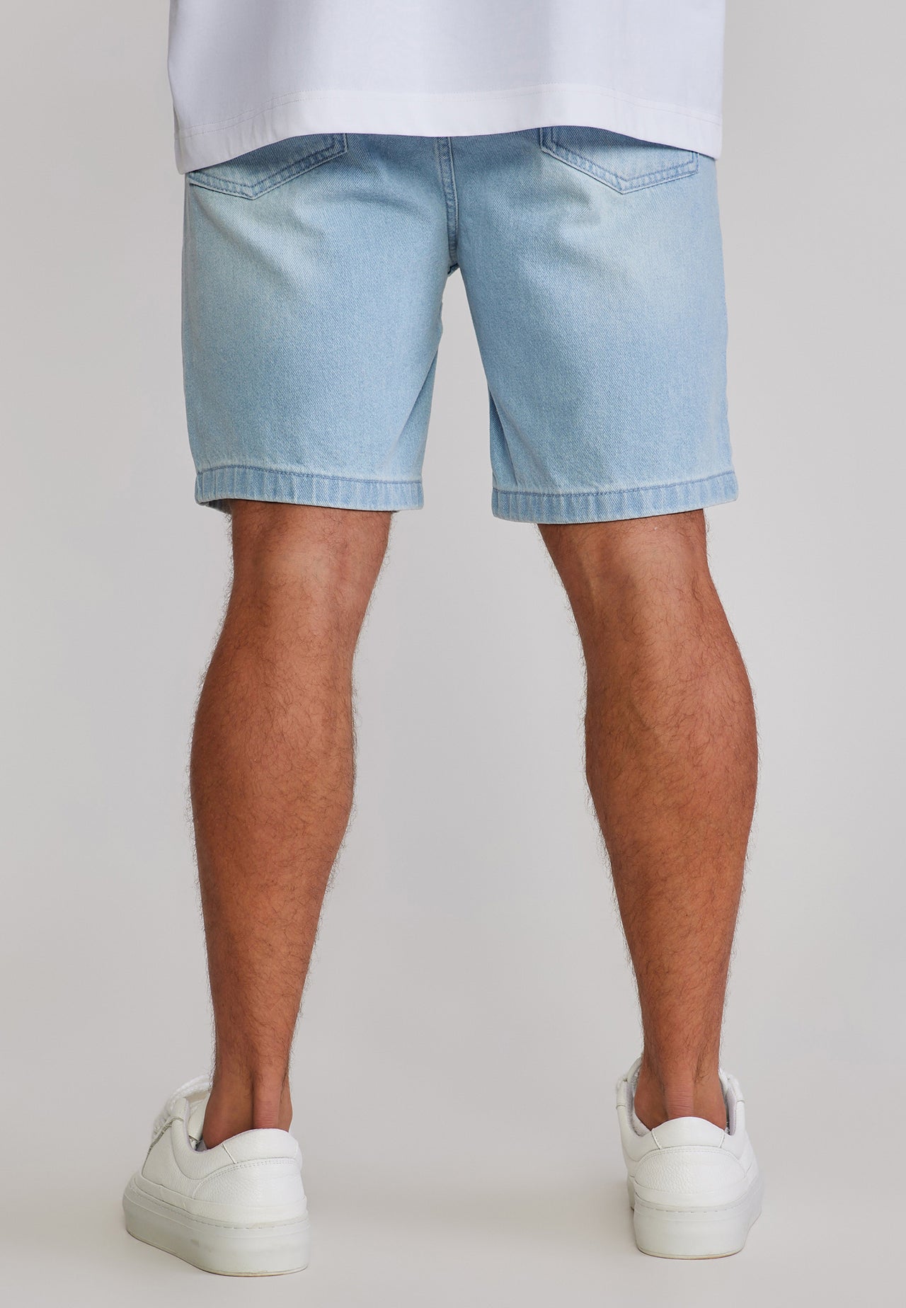 Washed Light Blue Distressed Denim Shorts (4)