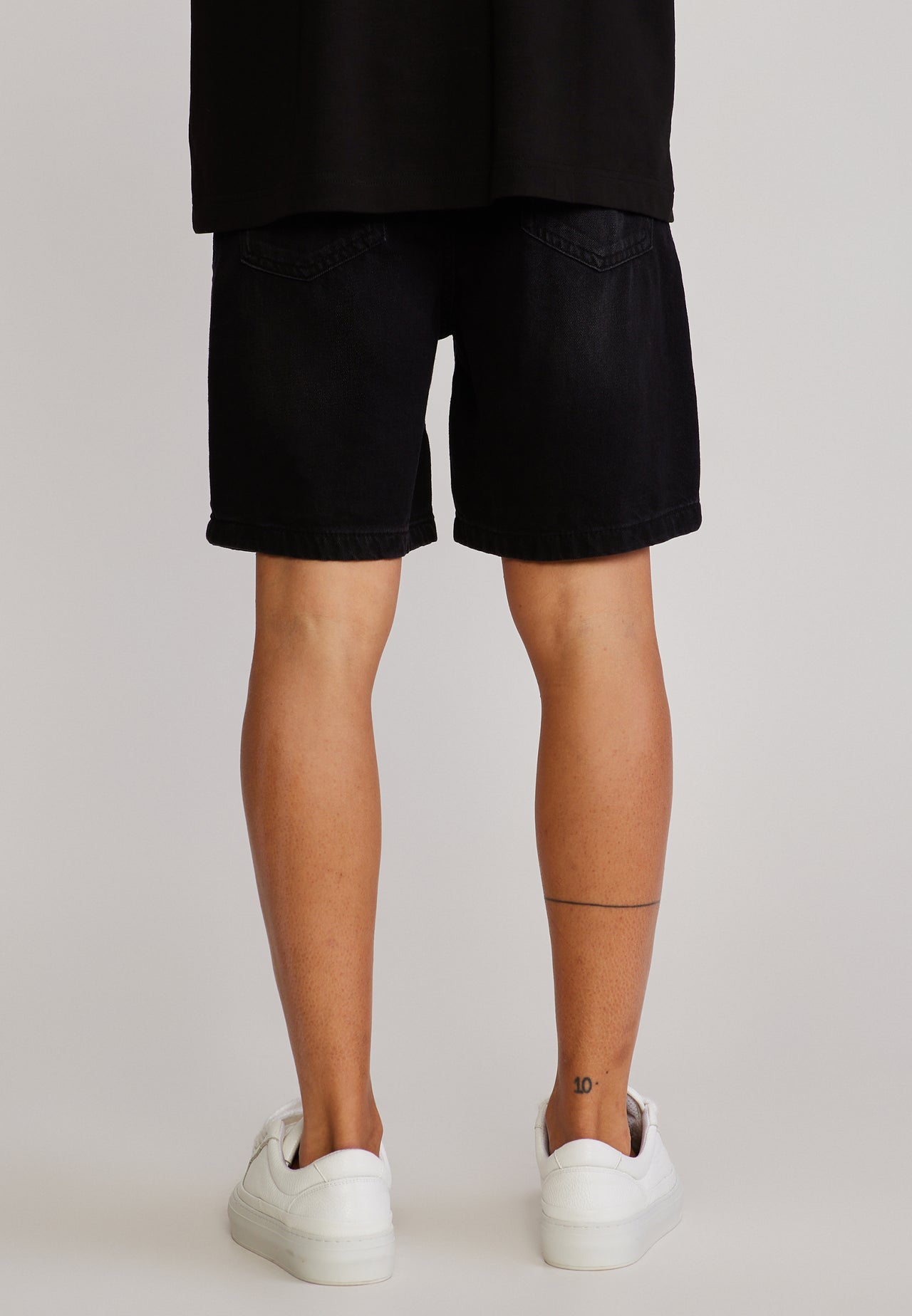 Washed Black Distressed Denim Shorts (4)