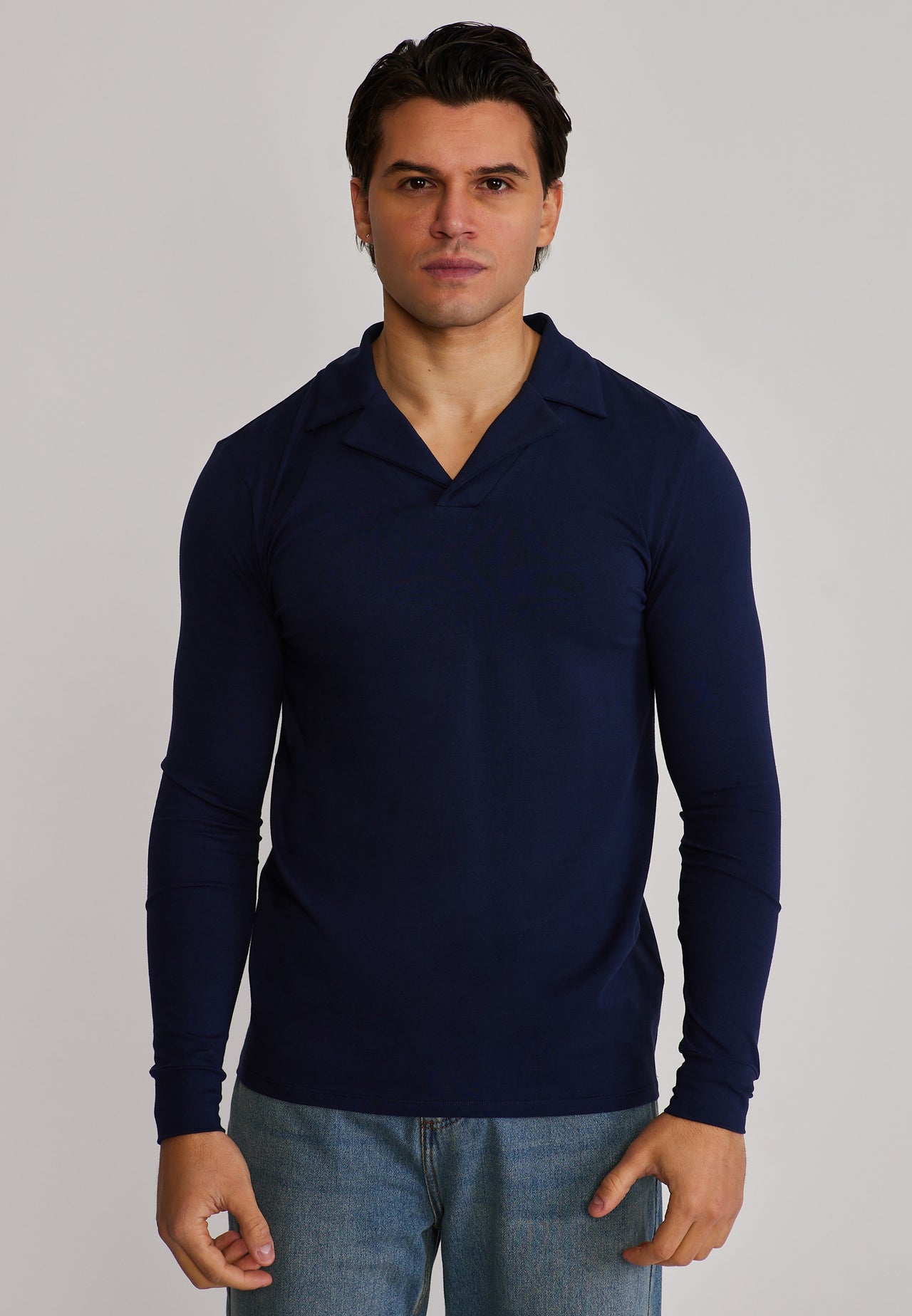 Navy LS Revere Polo
