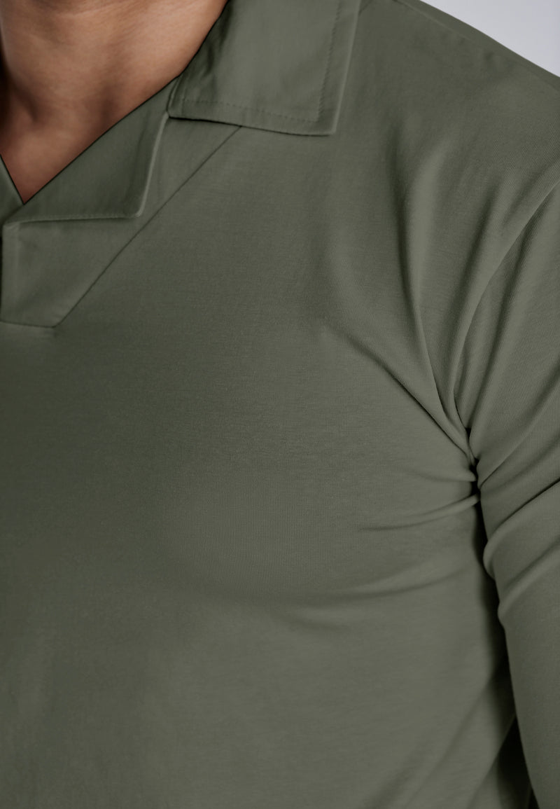Khaki Green LS Revere Polo (1)