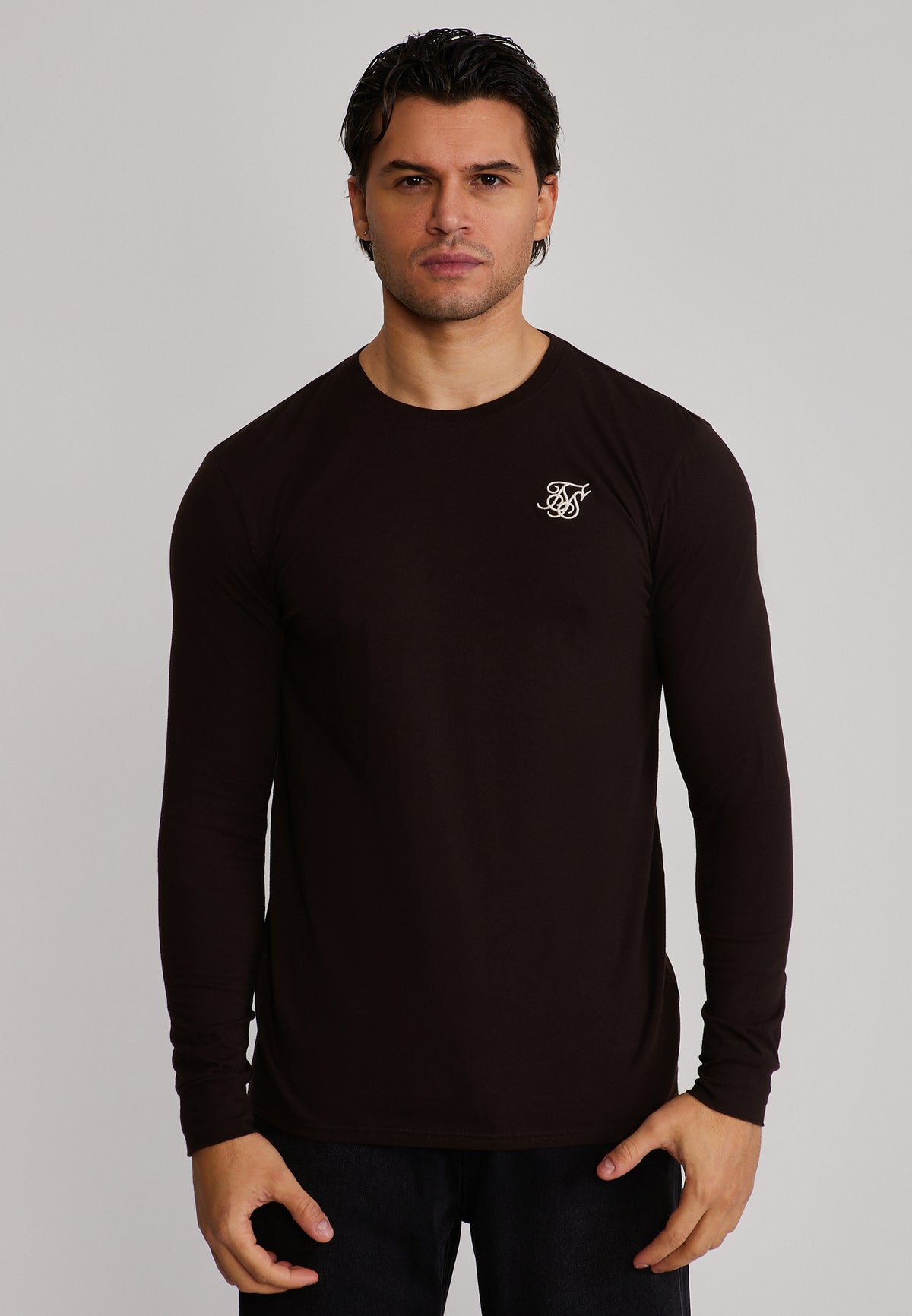 SikSilk Mens Brown Essentials LS T-Shirt | SikSilk US
