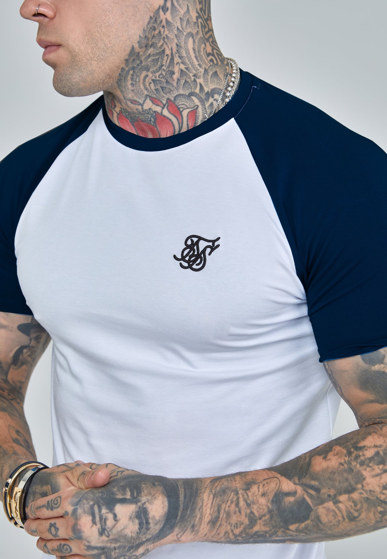 White and Navy Raglan T-Shirt (2)